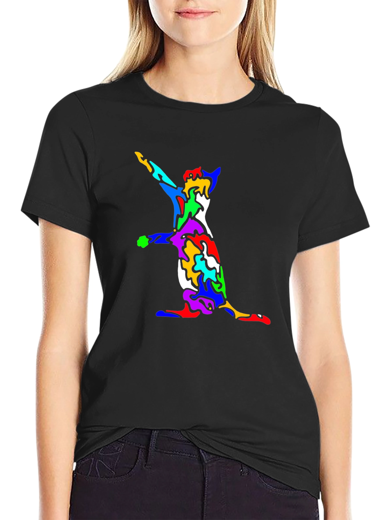 Abstract Cat Print Black T-Shirt