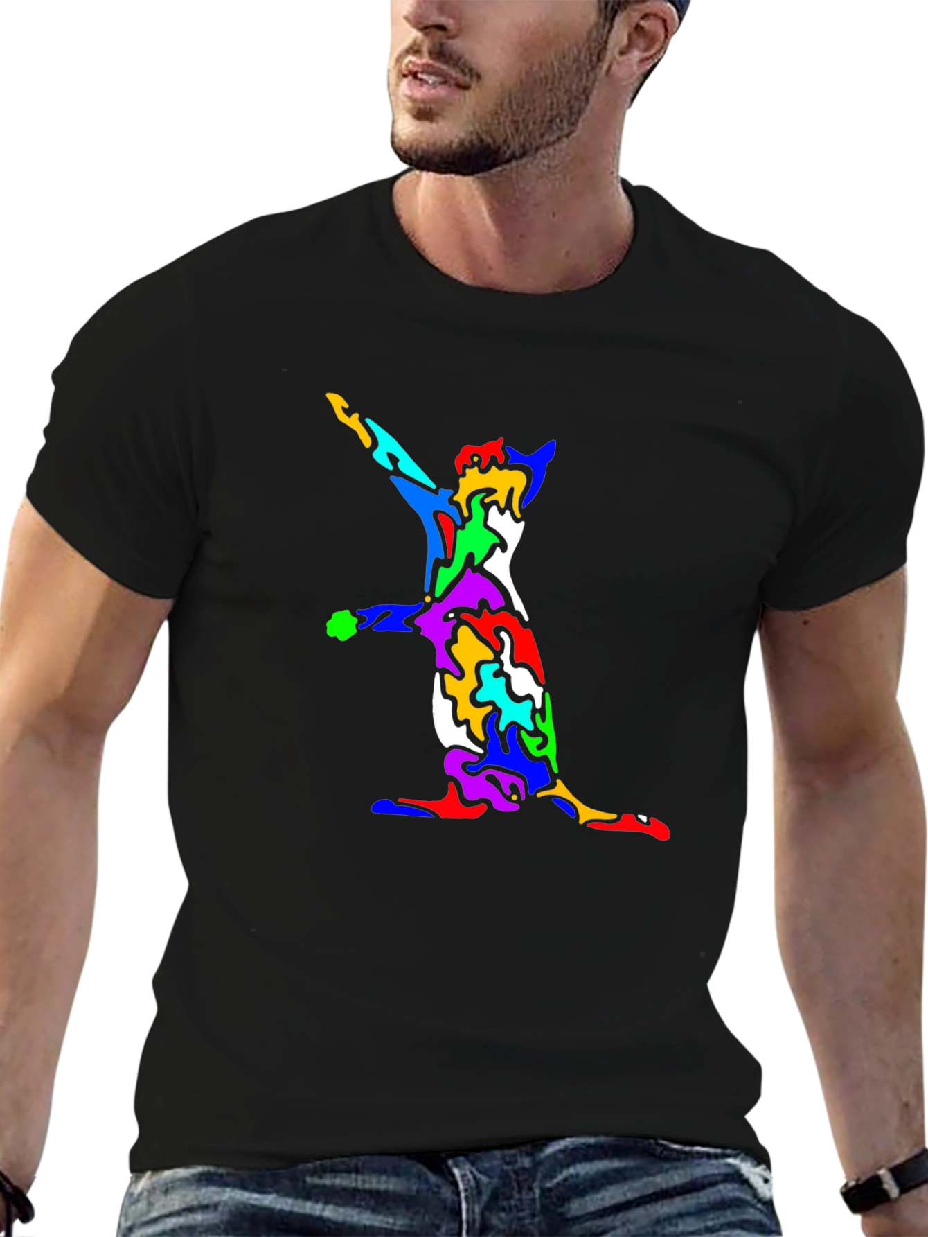 Abstract Cat Print Black T-Shirt