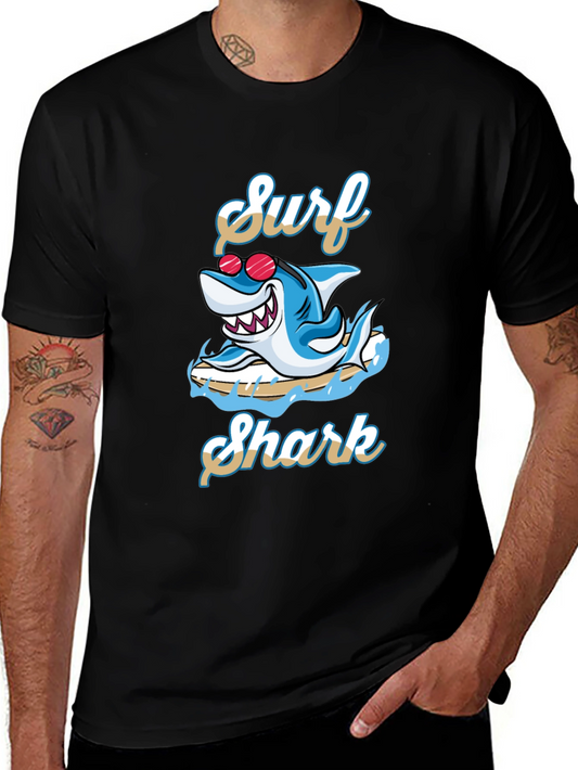 Surf Shark Graphic Tee - Black Cotton T-Shirt