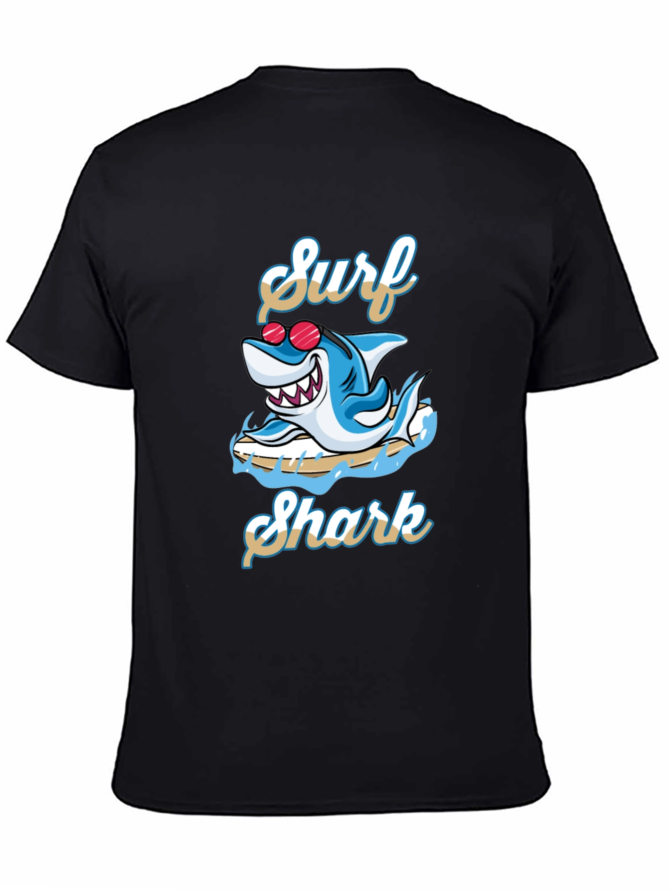 Surf Shark Graphic Tee - Black Cotton T-Shirt