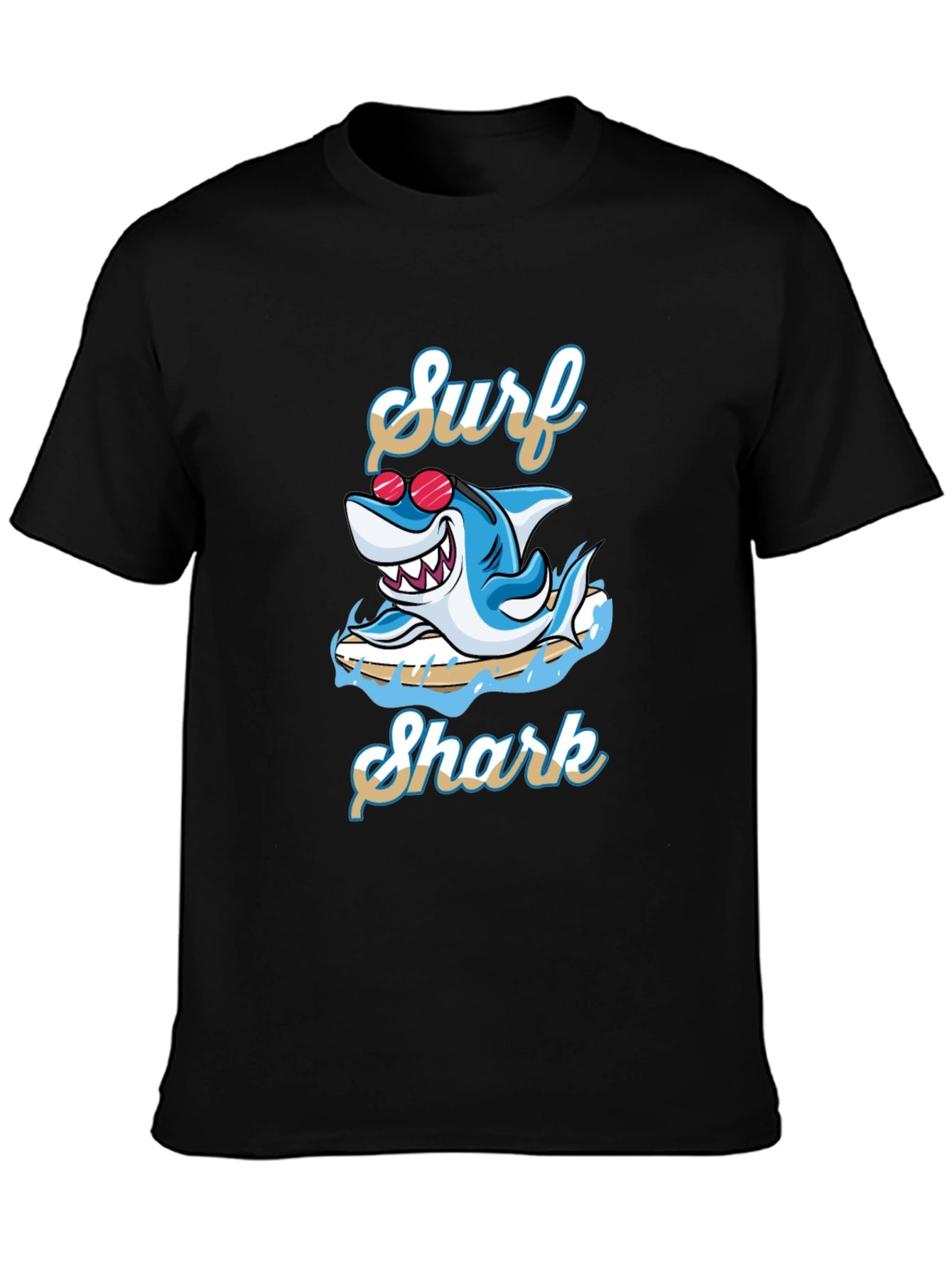 Surf Shark Graphic Tee - Black Cotton T-Shirt