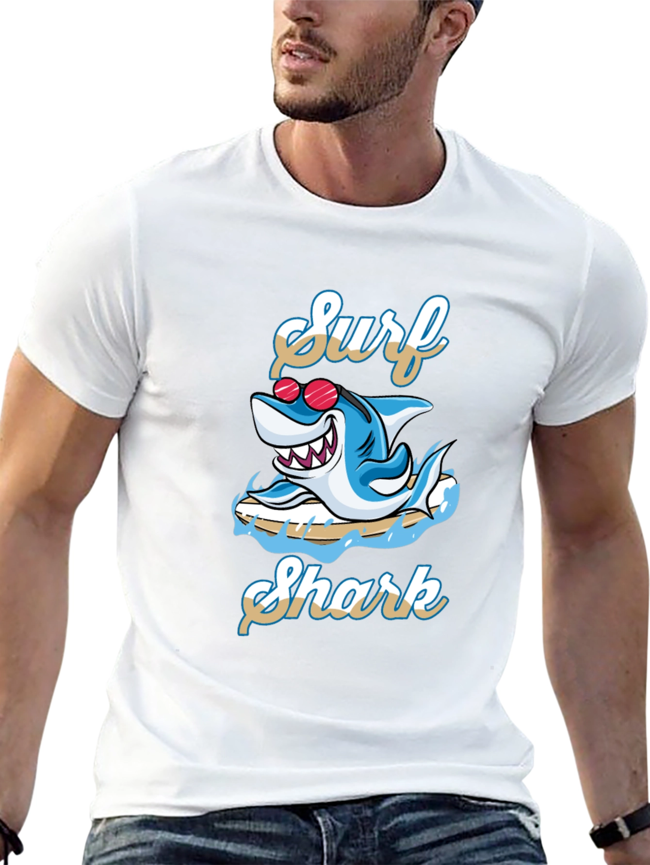 Surf Shark Graphic Tee - Black Cotton T-Shirt