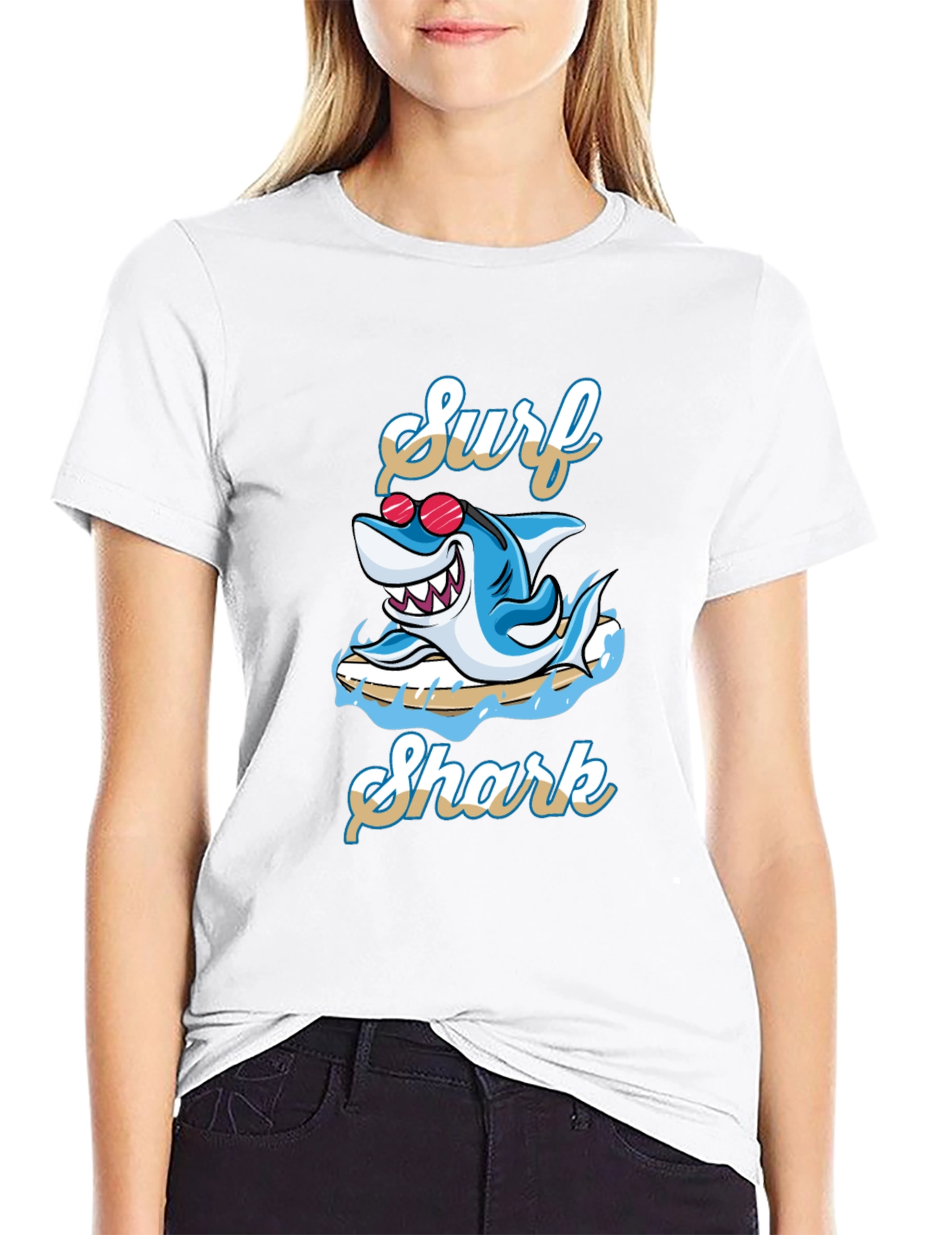 Surf Shark Graphic Tee - Black Cotton T-Shirt