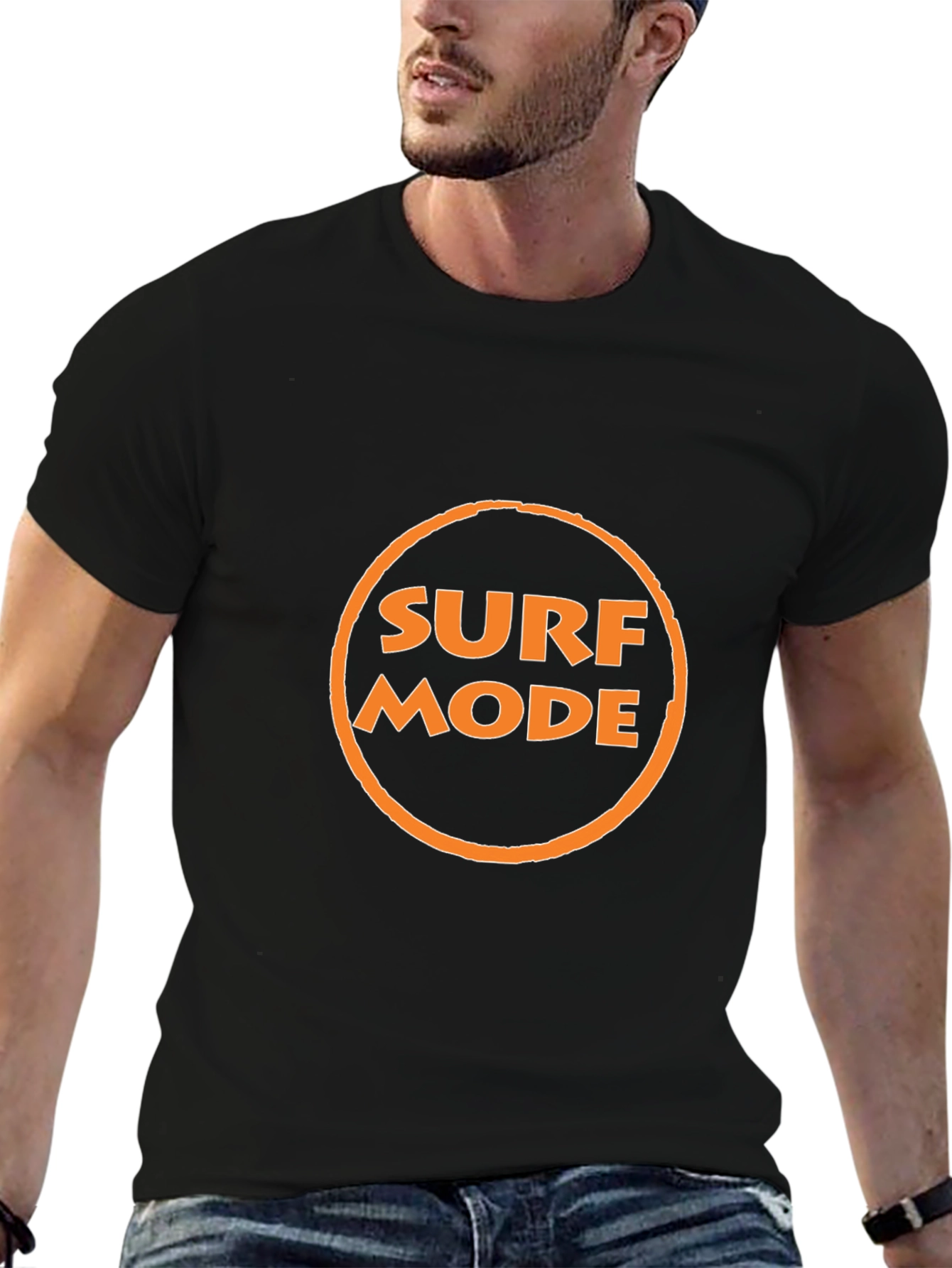 Surf Mode Graphic Tee - Black Cotton T-Shirt