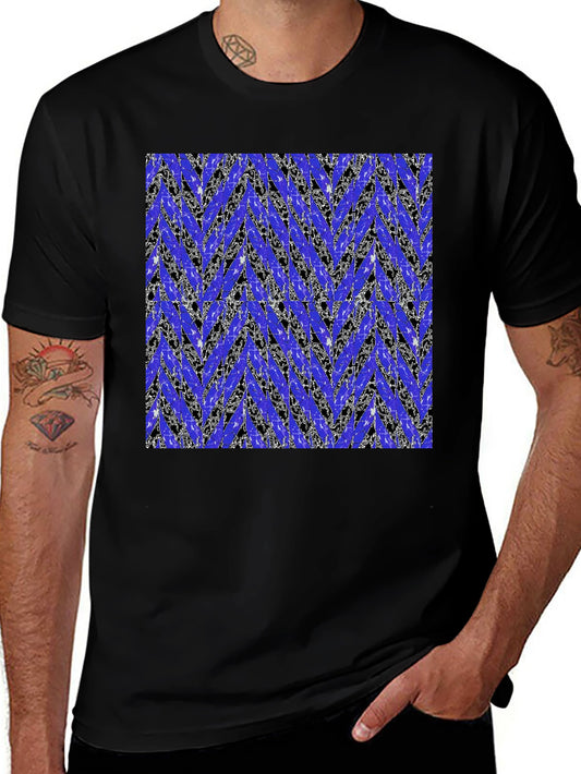 Abstract Blue Chevron Print Mens Black T-Shirt