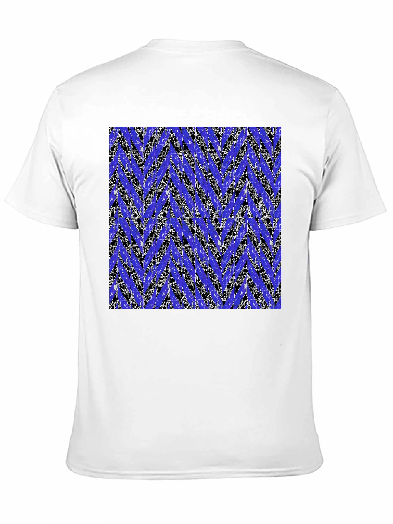 Abstract Blue Chevron Print Mens Black T-Shirt