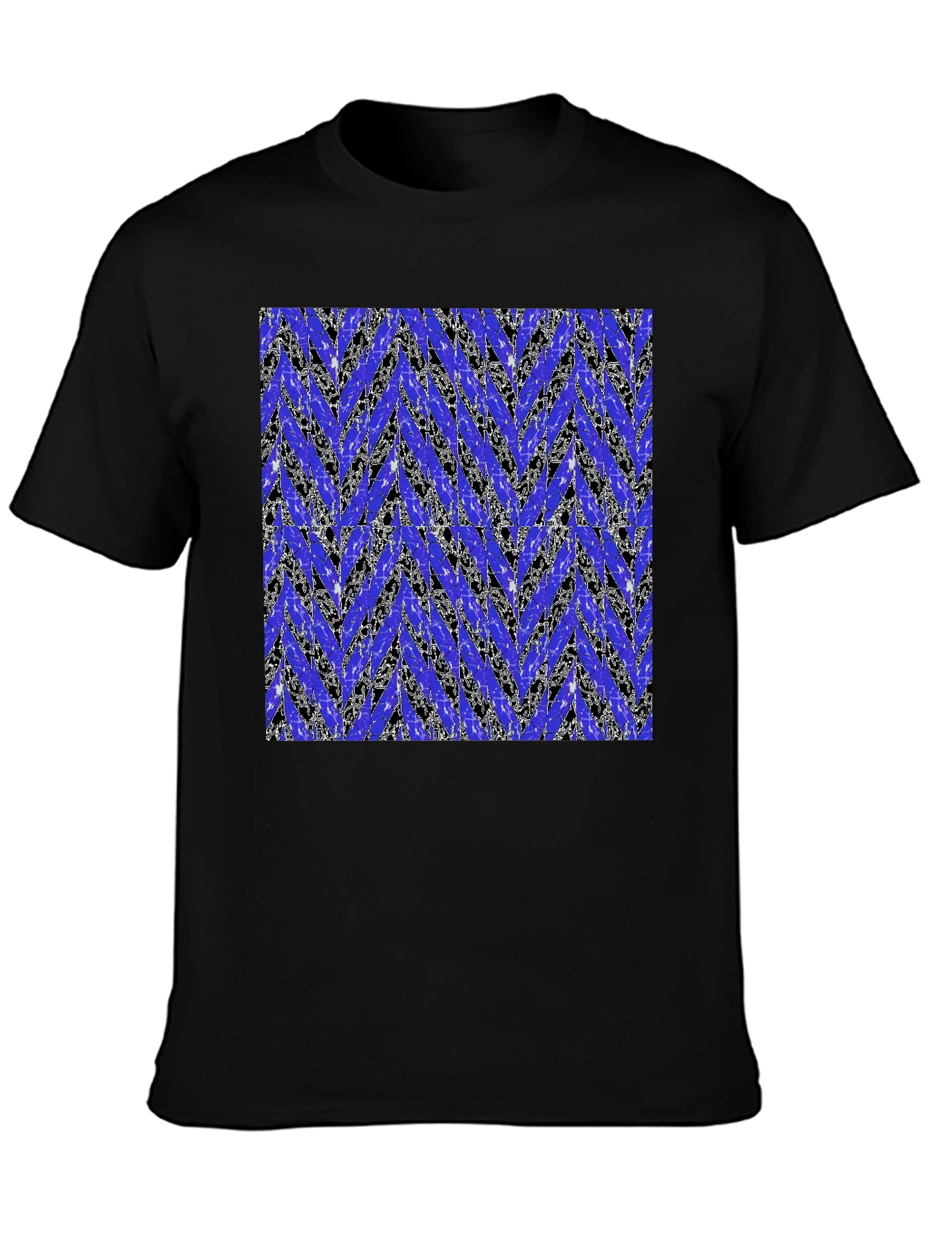 Abstract Blue Chevron Print Mens Black T-Shirt