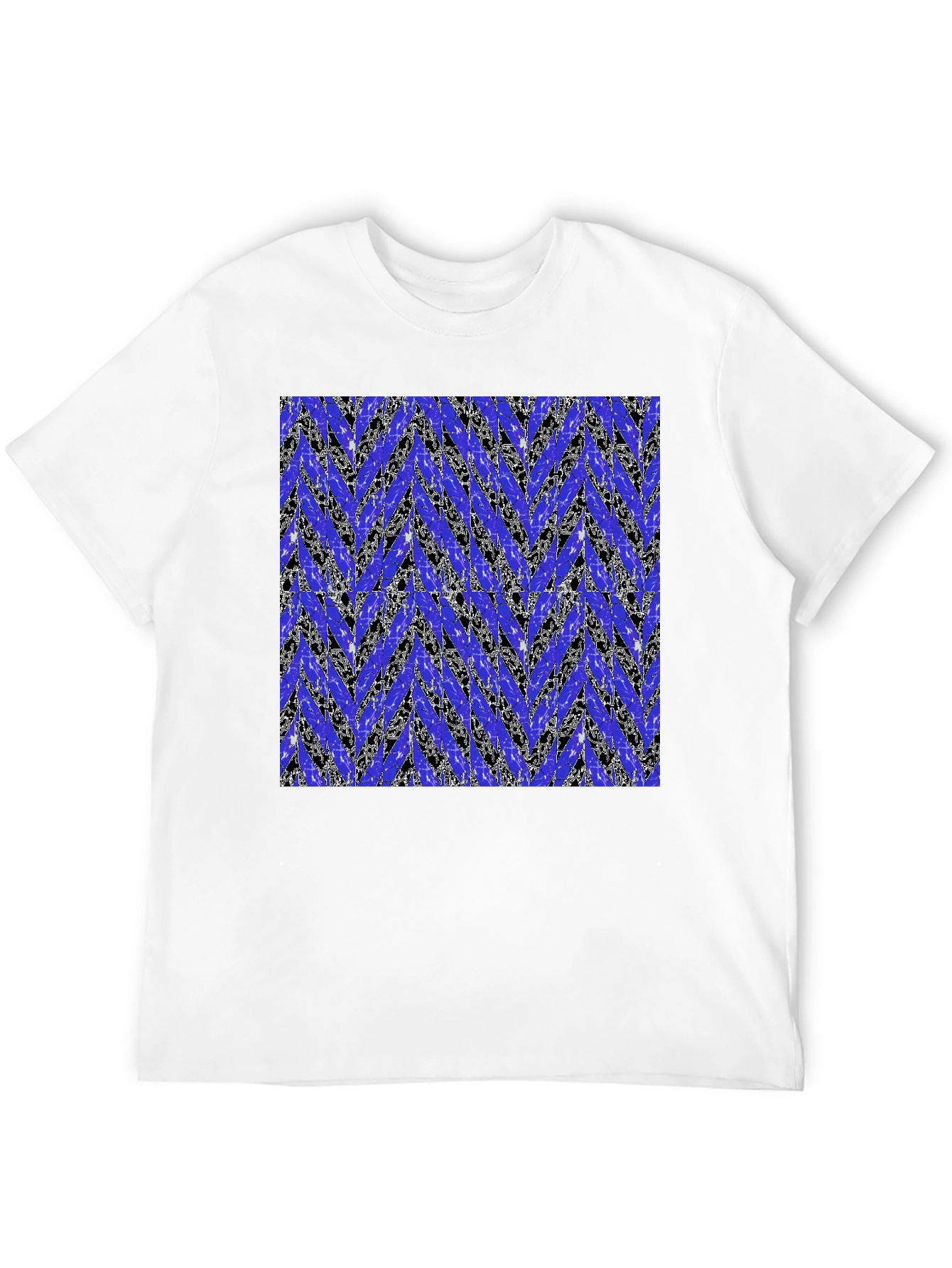 Abstract Blue Chevron Print Mens Black T-Shirt