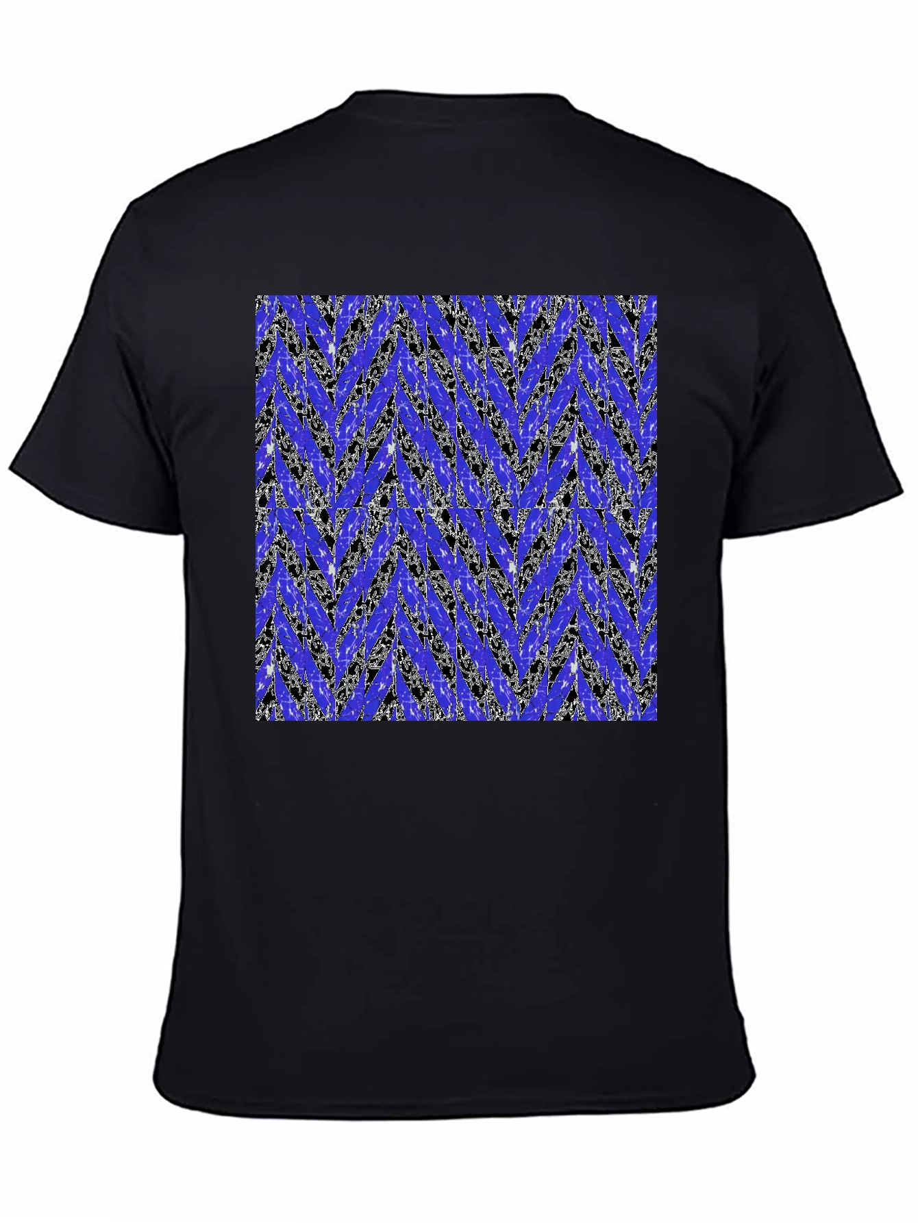 Abstract Blue Chevron Print Mens Black T-Shirt