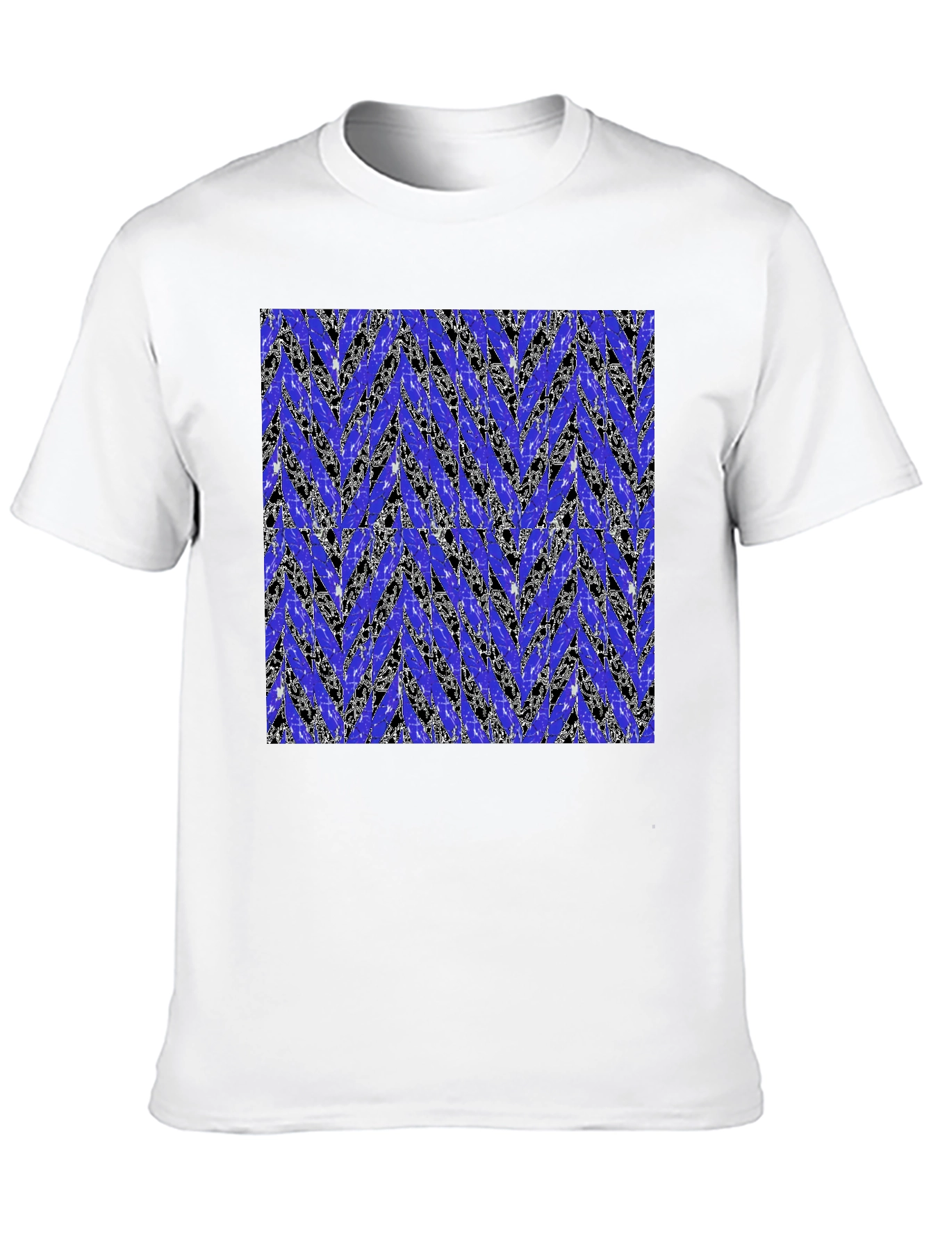 Abstract Blue Chevron Print Mens Black T-Shirt