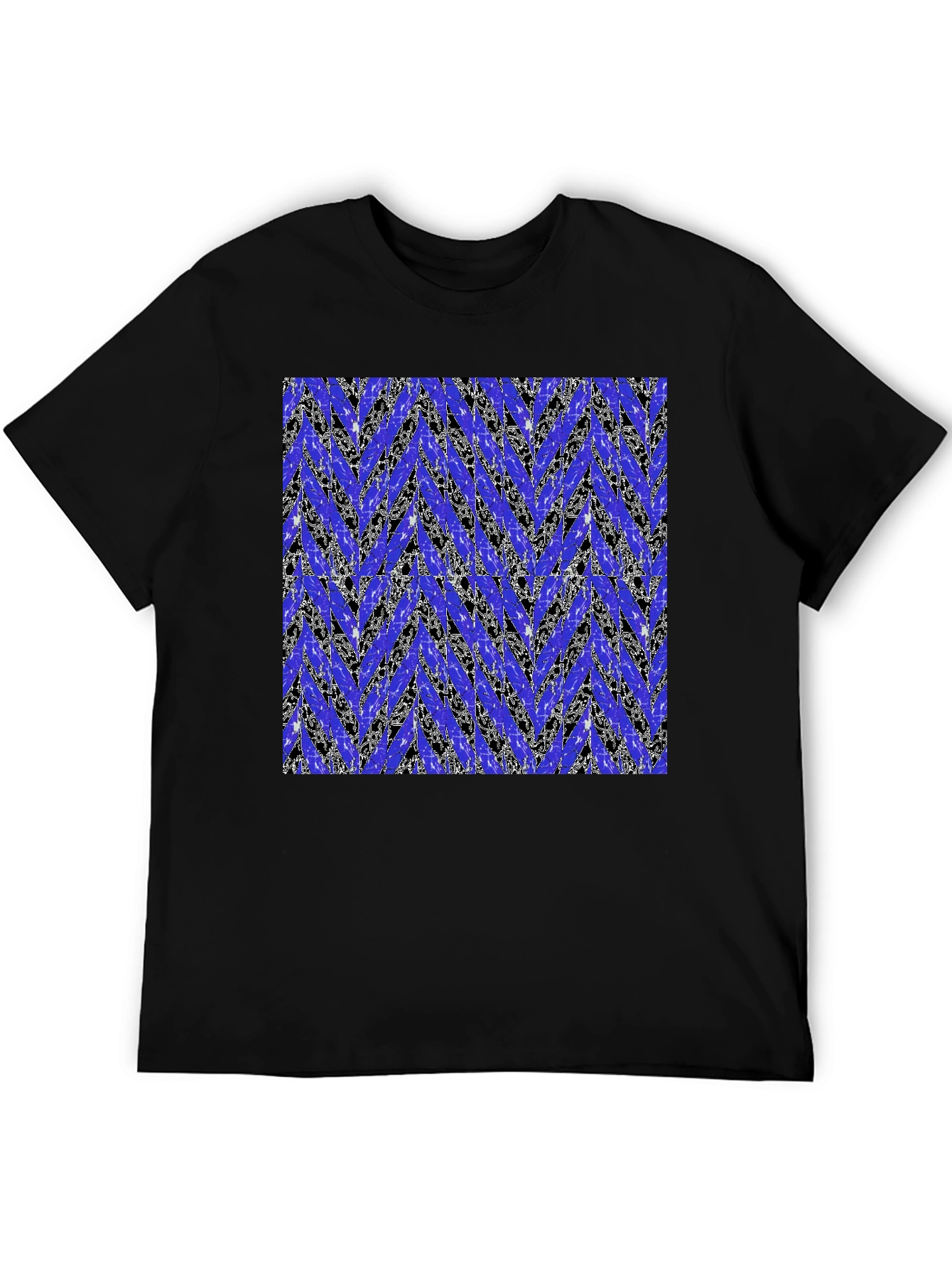 Abstract Blue Chevron Print Mens Black T-Shirt