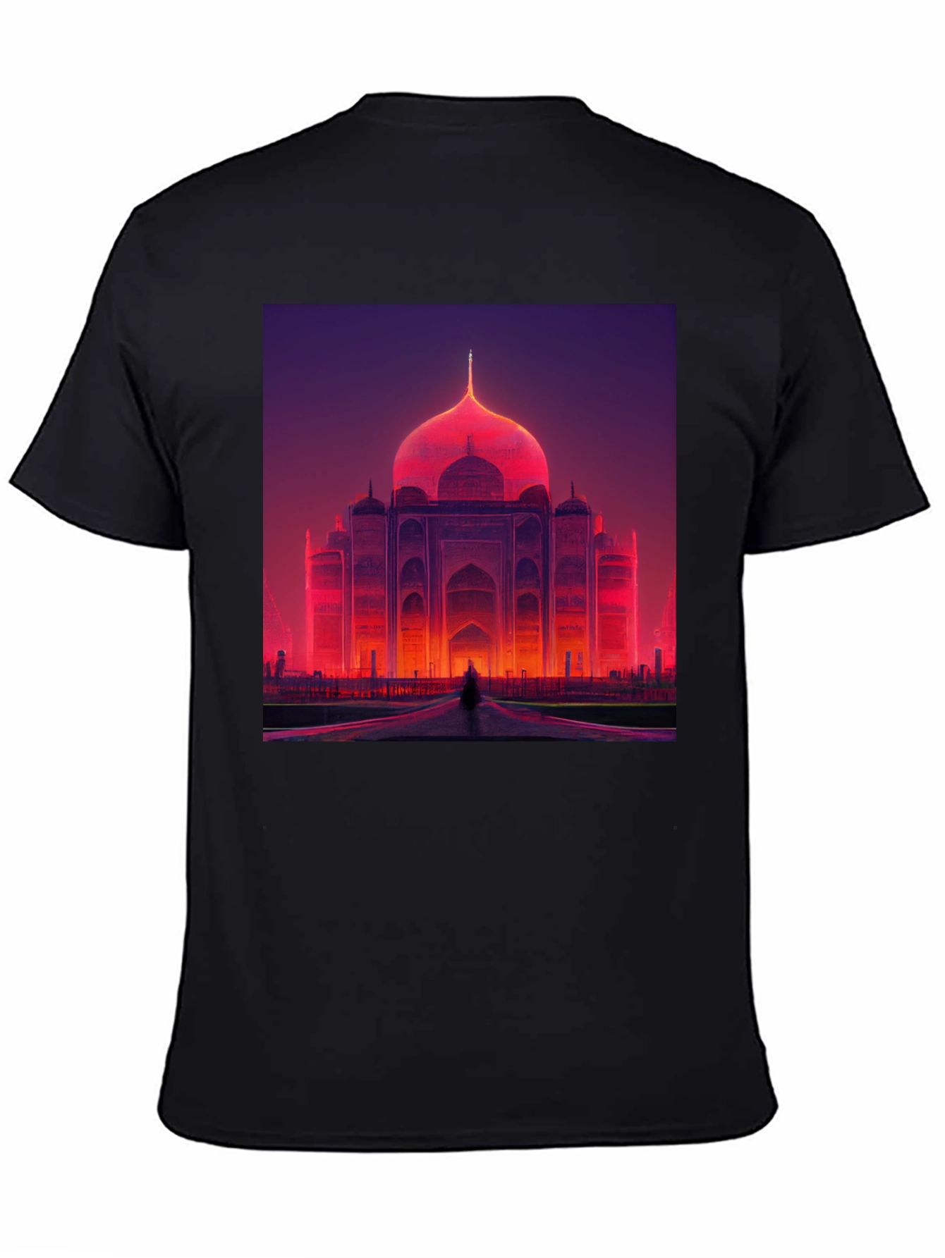 Taj Mahal Graphic Tee - Vibrant Neon Architecture Print
