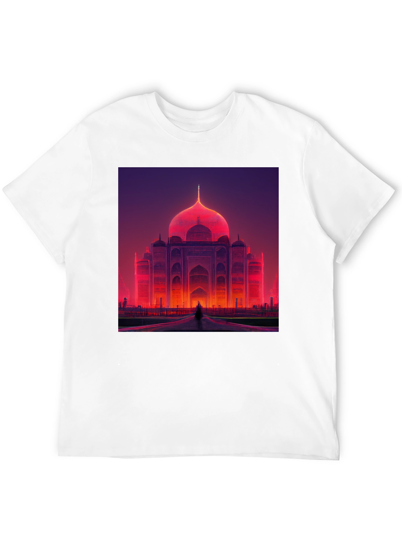 Taj Mahal Graphic Tee - Vibrant Neon Architecture Print