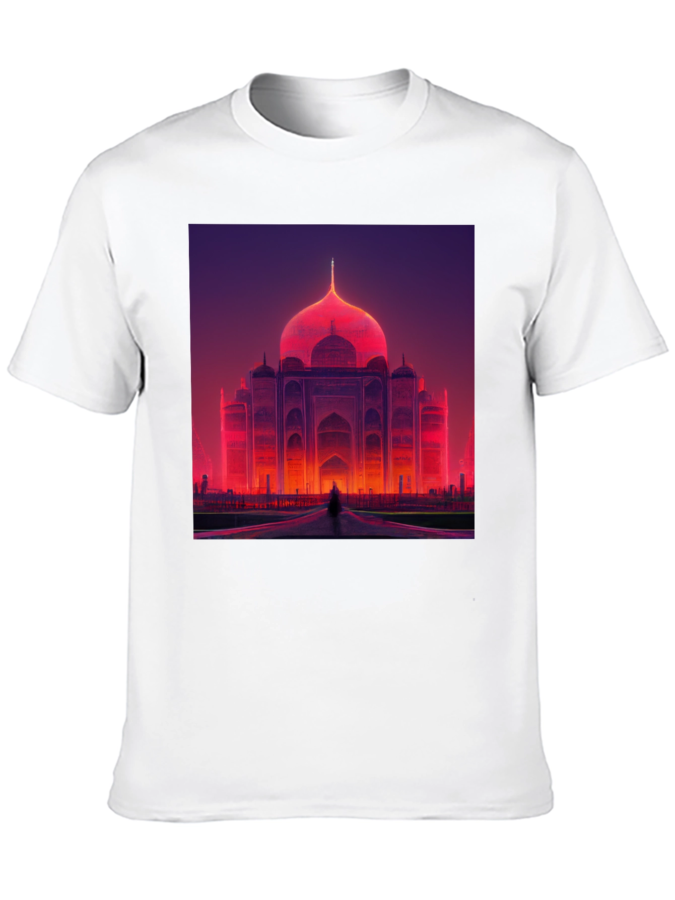 Taj Mahal Graphic Tee - Vibrant Neon Architecture Print