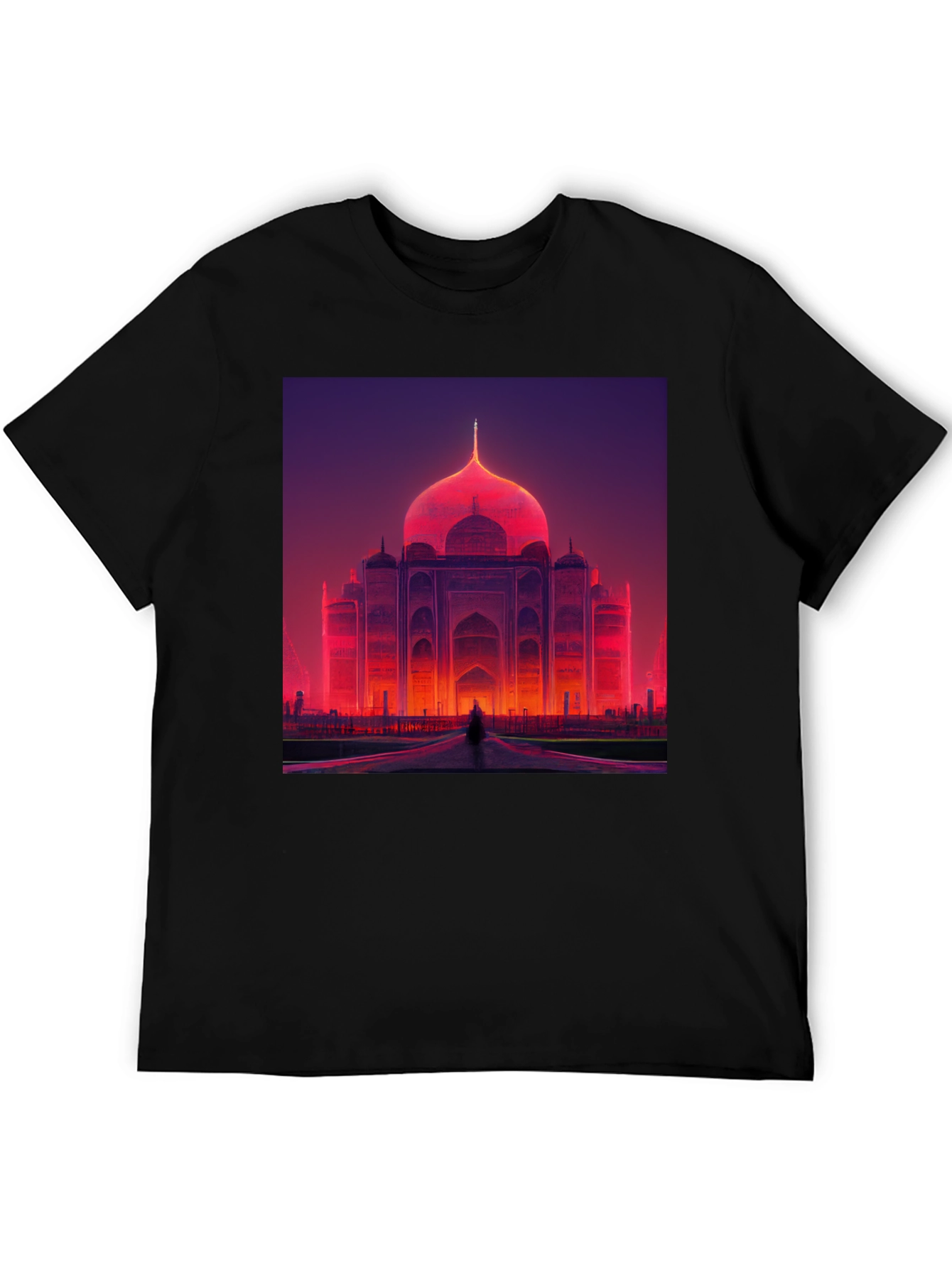 Taj Mahal Graphic Tee - Vibrant Neon Architecture Print