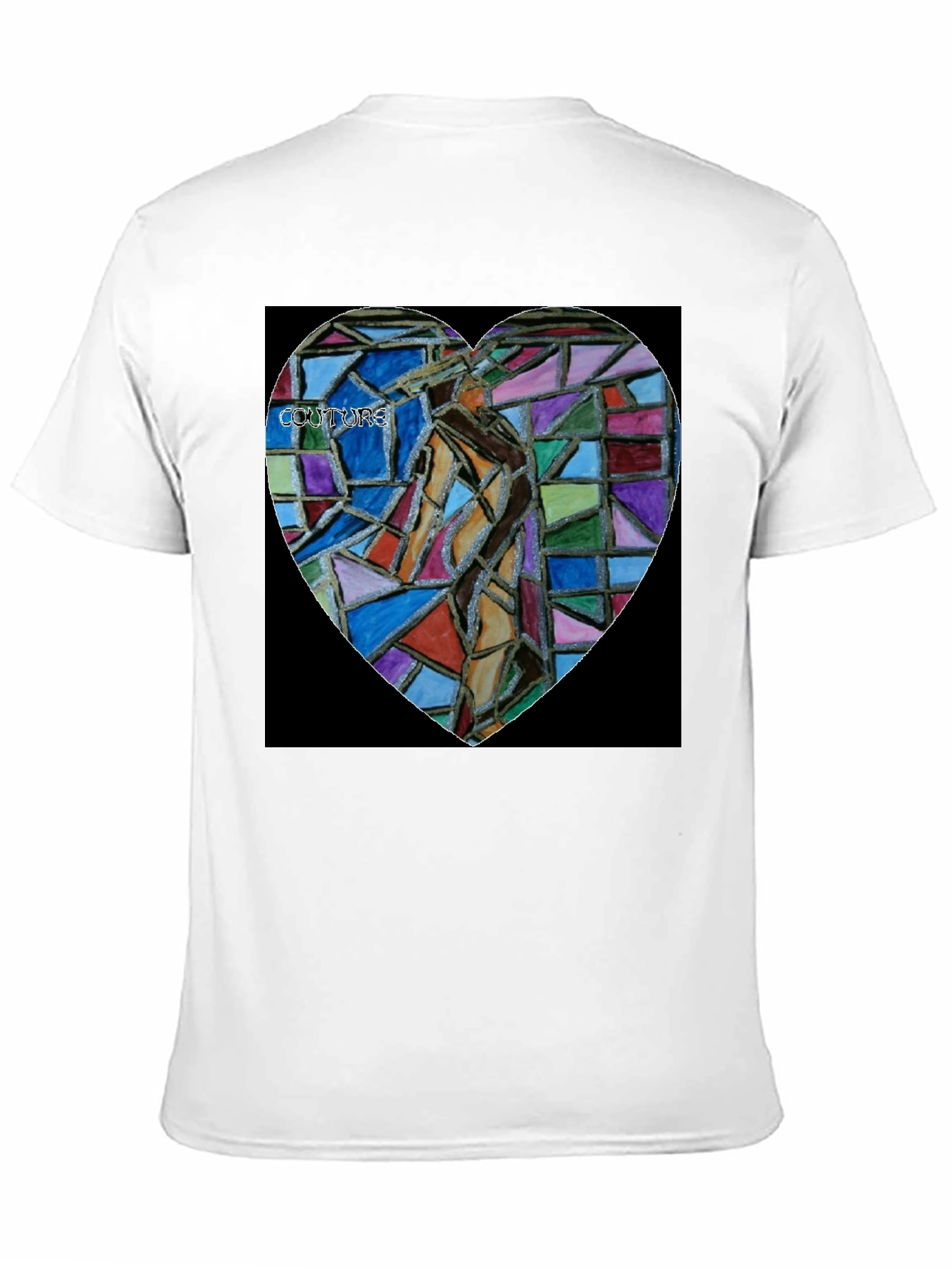 Abstract Mosaic Heart Graphic Tee - Black Cotton Blend