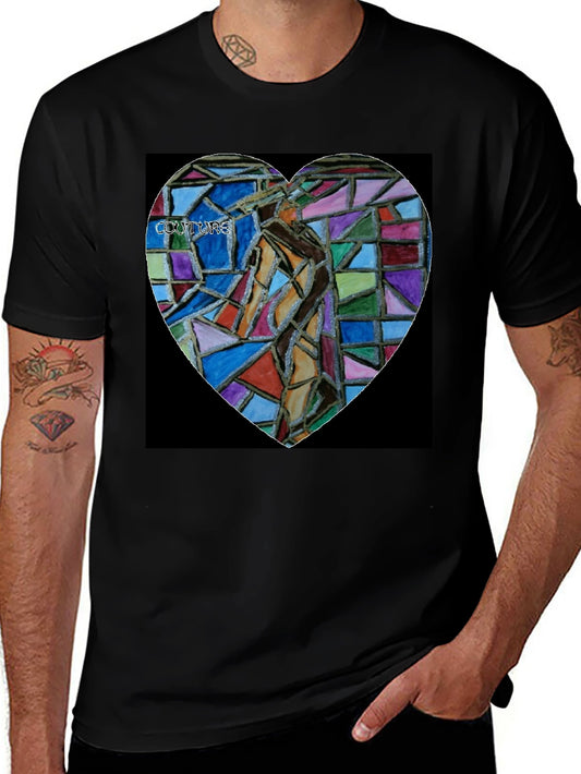 Abstract Mosaic Heart Graphic Tee - Black Cotton Blend