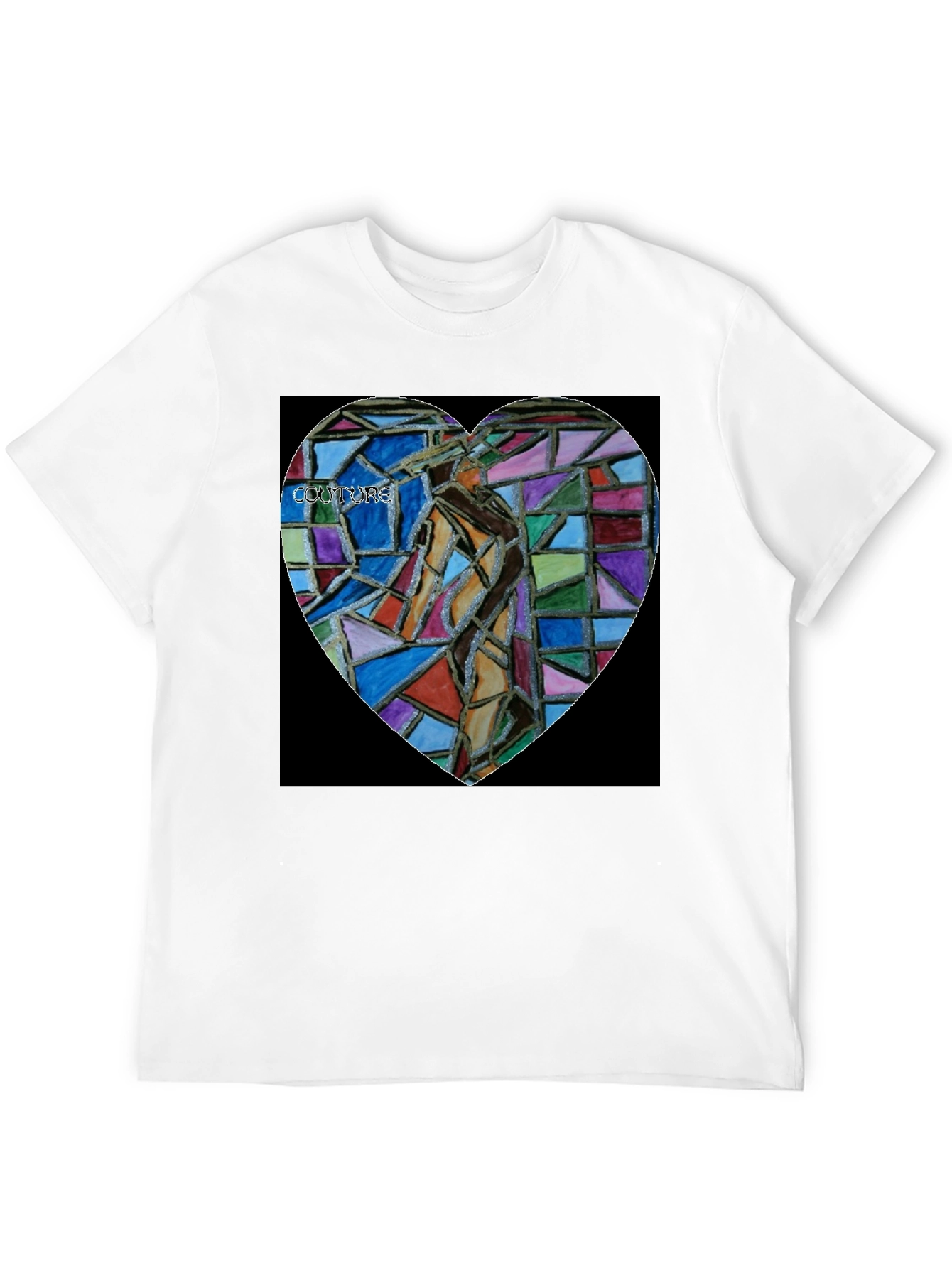 Abstract Mosaic Heart Graphic Tee - Black Cotton Blend
