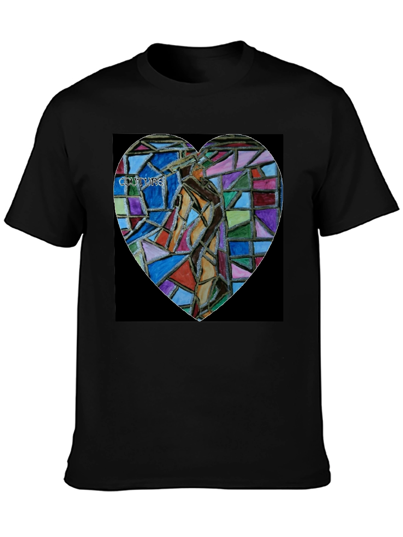 Abstract Mosaic Heart Graphic Tee - Black Cotton Blend