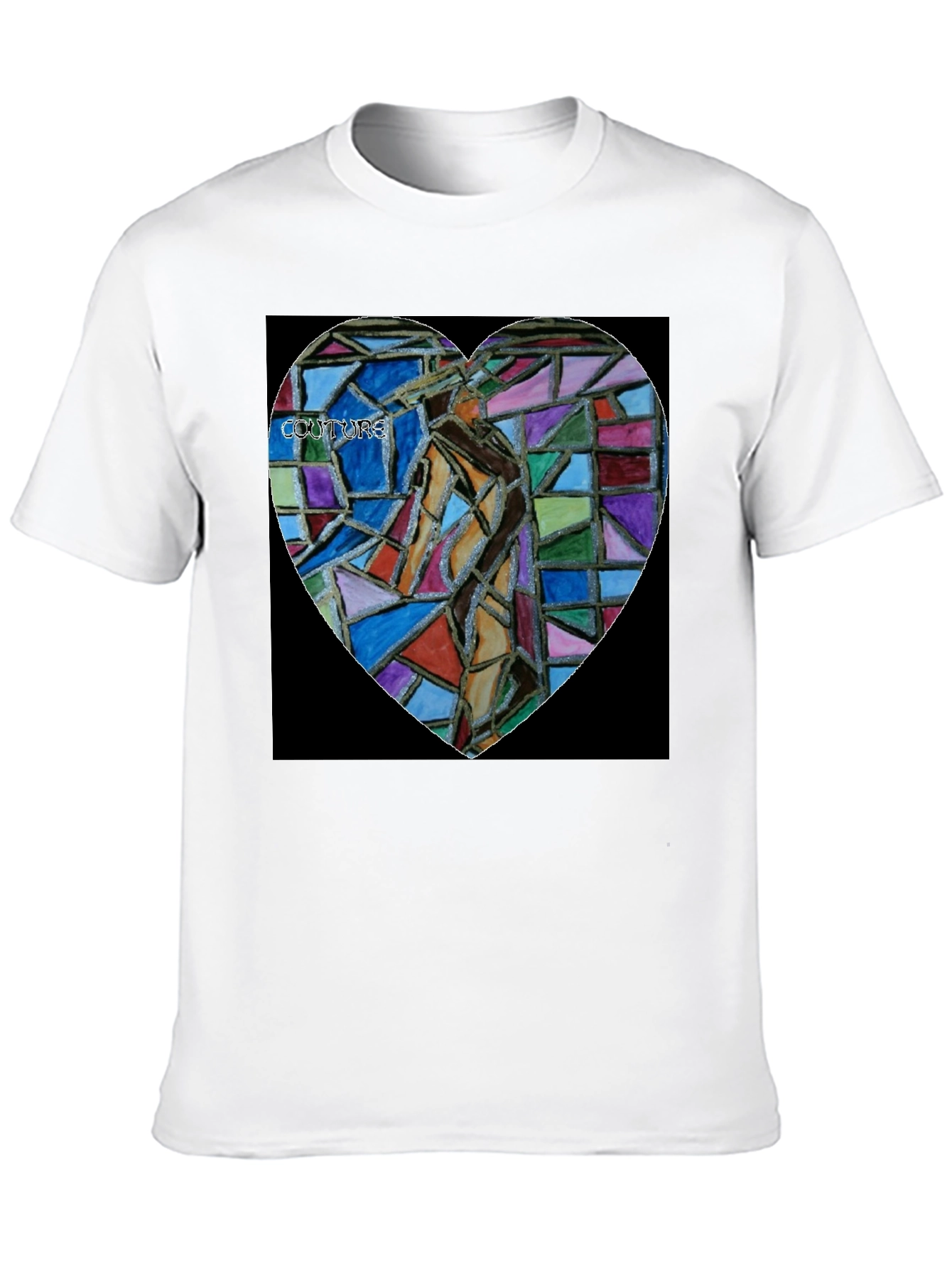 Abstract Mosaic Heart Graphic Tee - Black Cotton Blend