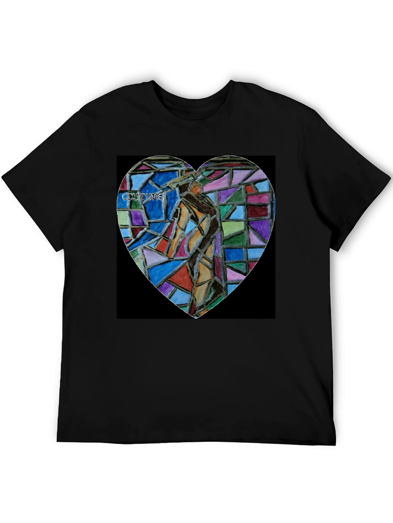 Abstract Mosaic Heart Graphic Tee - Black Cotton Blend