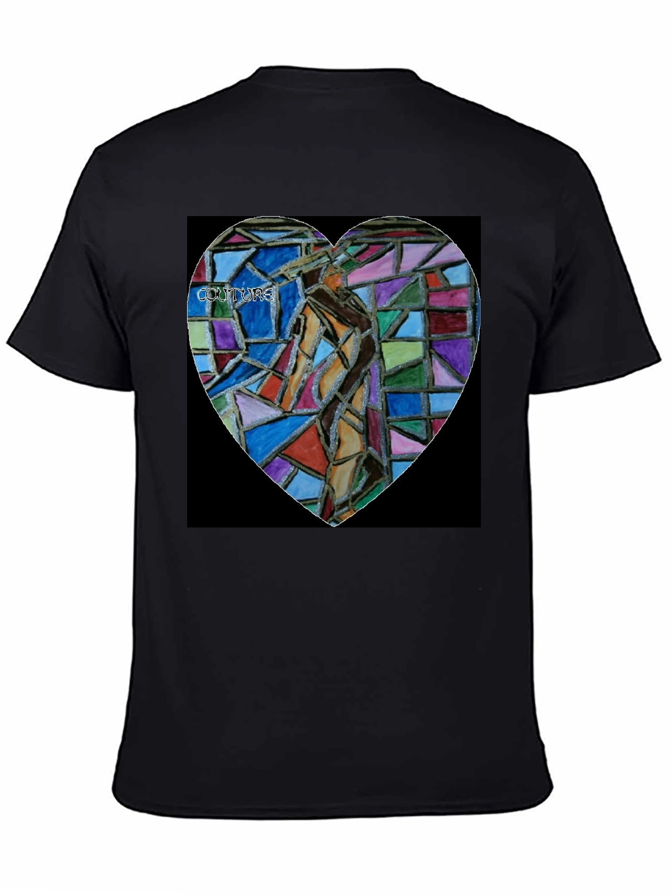 Abstract Mosaic Heart Graphic Tee - Black Cotton Blend