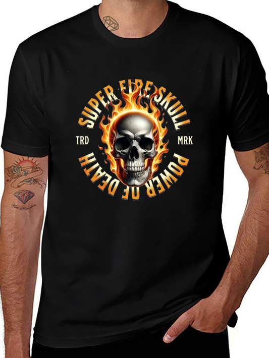 Super Fire Skull Graphic Tee - Power of Death T-Shirt