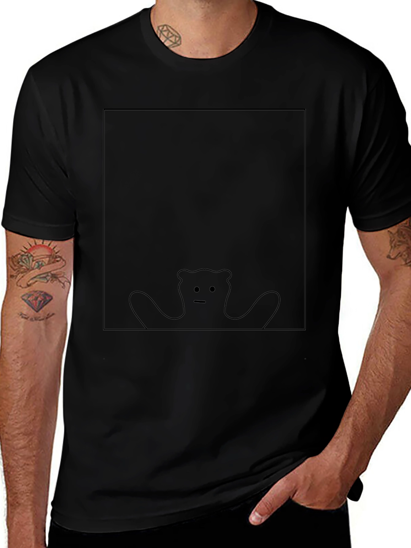 Abstract Bear Graphic Tee - Black