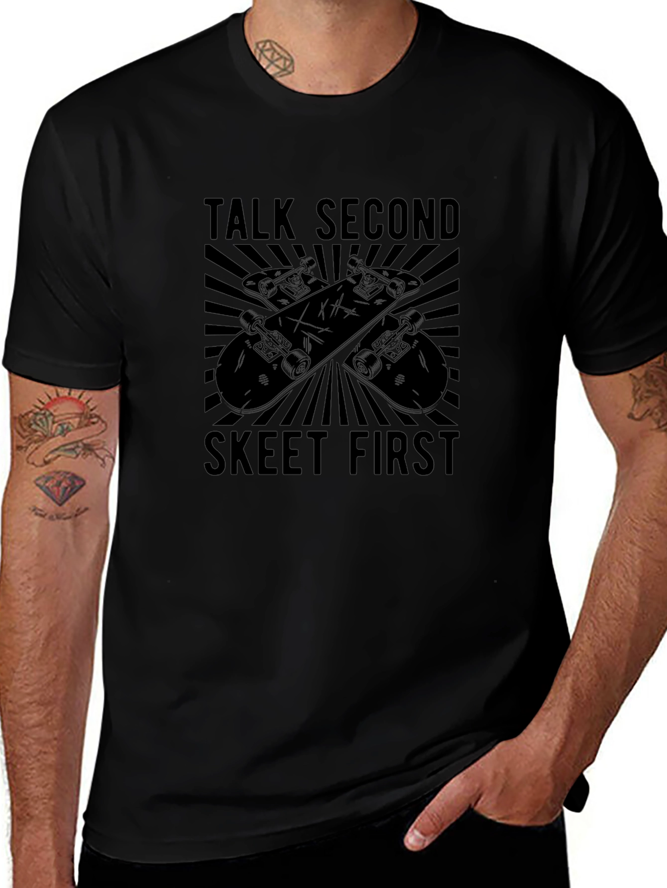 Talk Second Skeet First Black Graphic T-Shirt