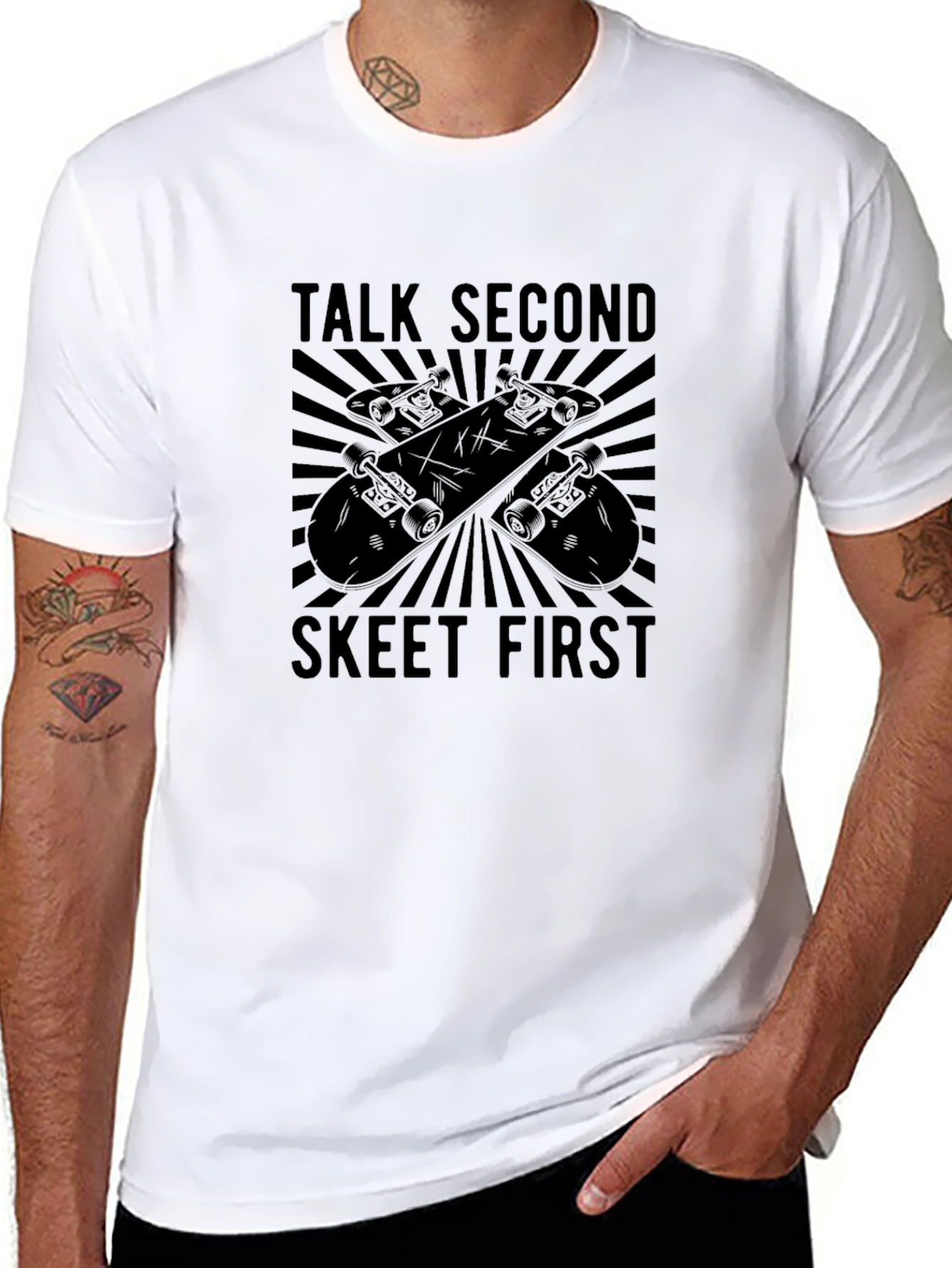 Talk Second Skeet First Black Graphic T-Shirt