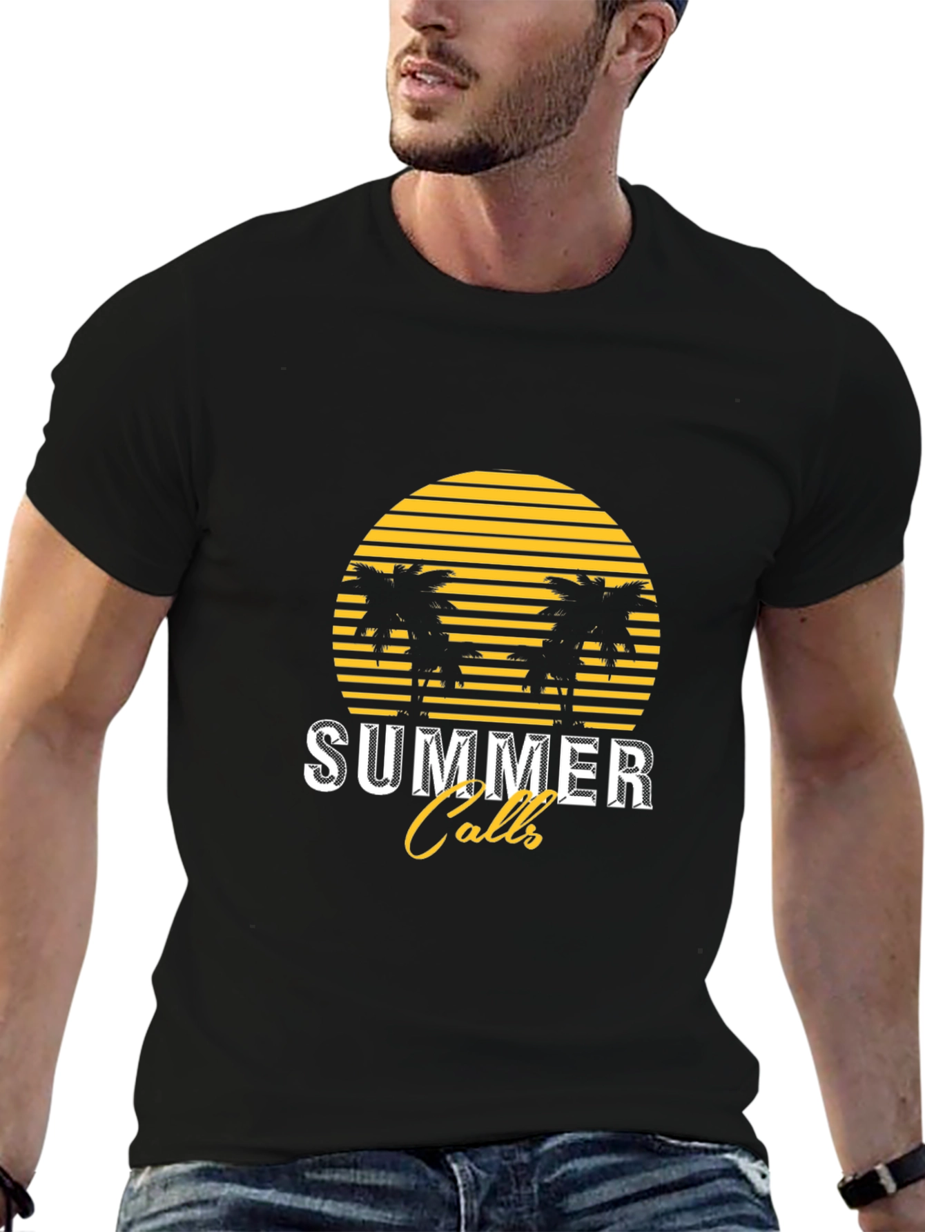 Summer Calls Graphic Tee - Black Cotton T-Shirt
