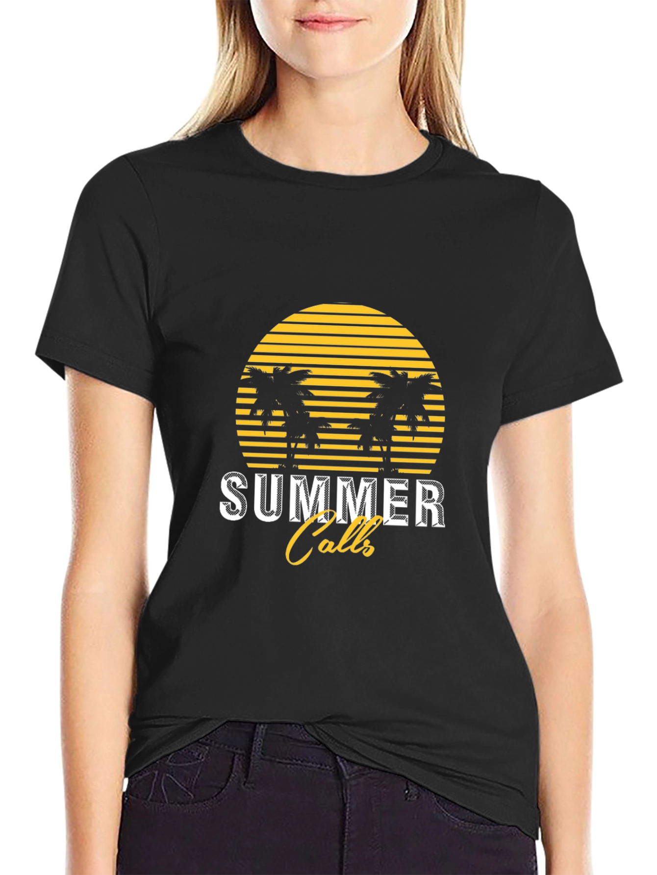 Summer Calls Graphic Tee - Black Cotton T-Shirt