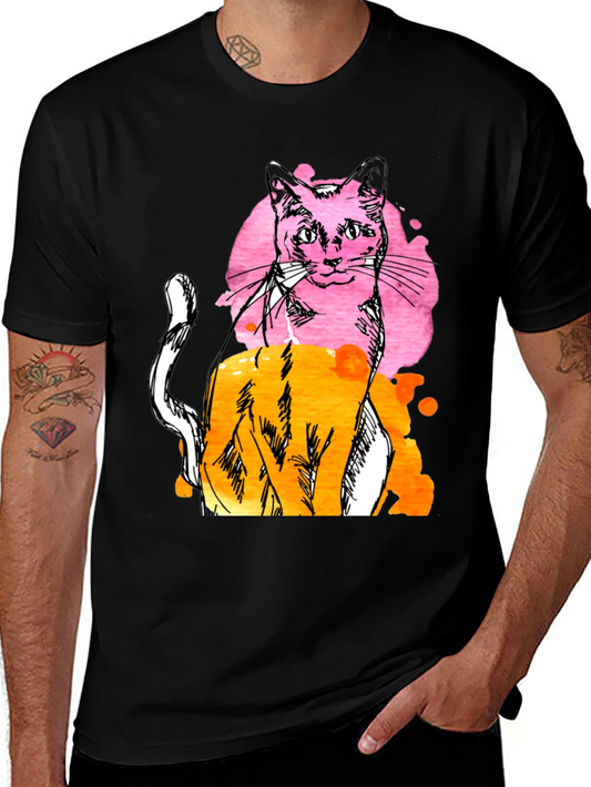 Abstract Cat Graphic Mens Black T-Shirt