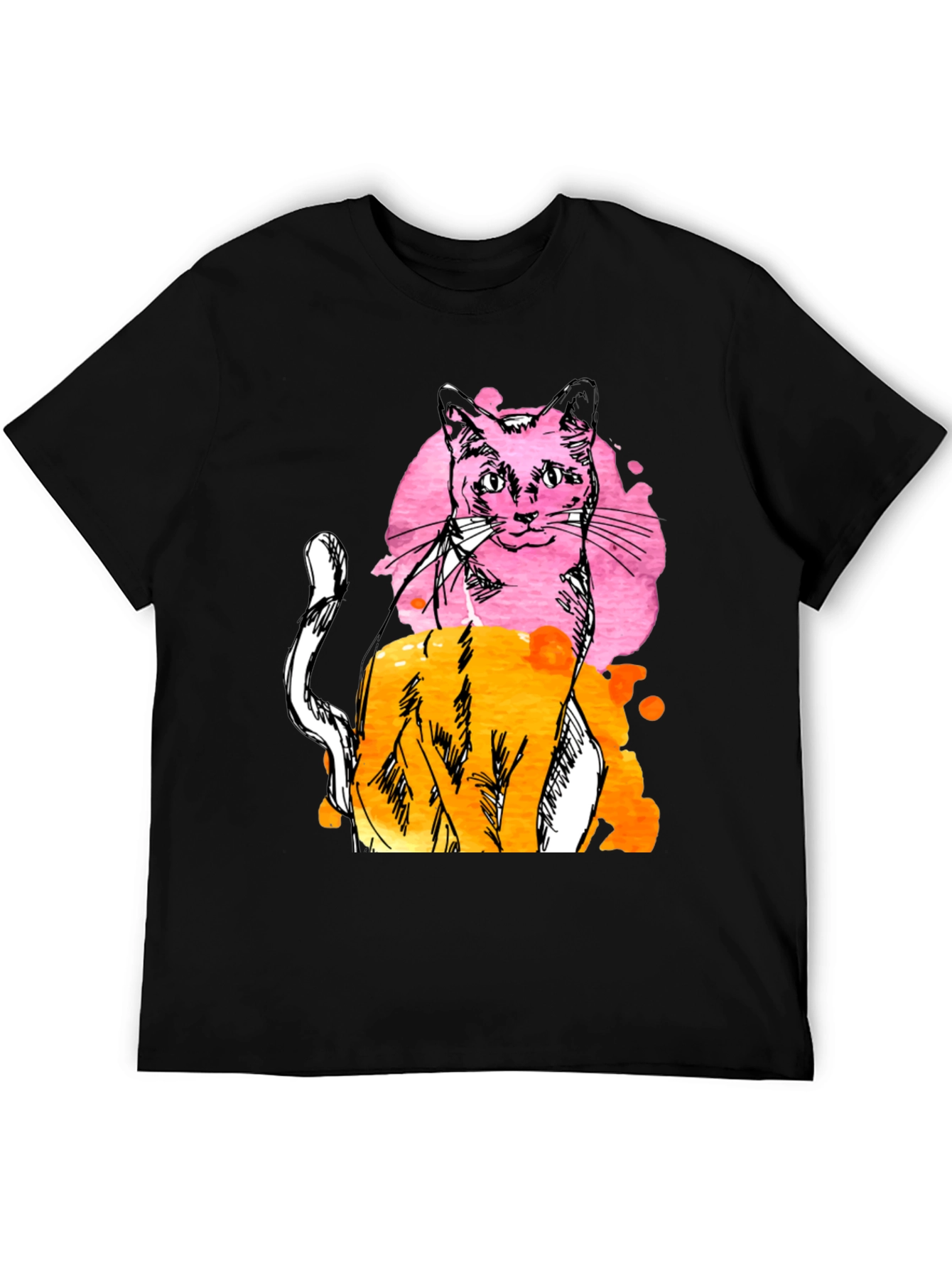 Abstract Cat Graphic Mens Black T-Shirt