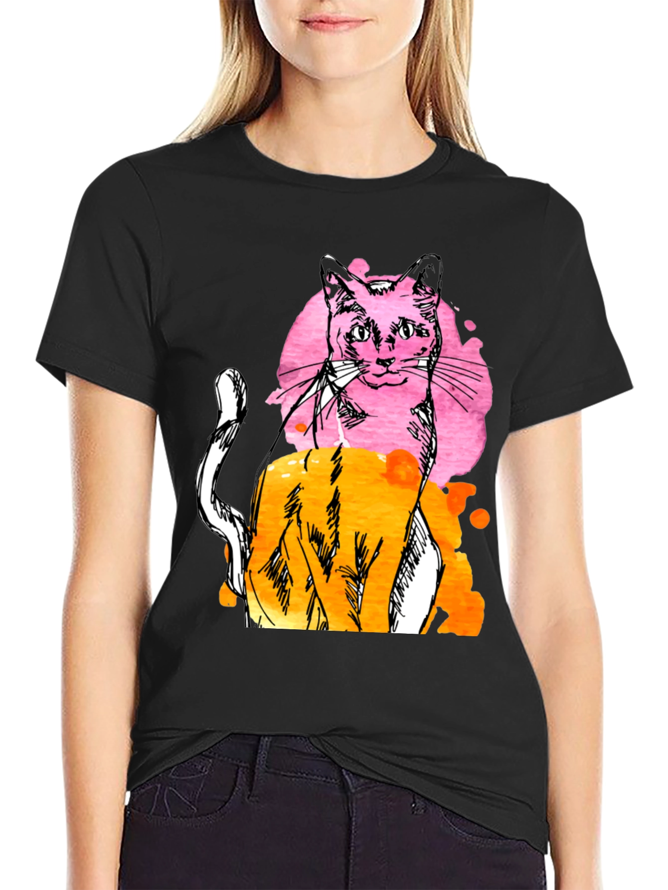 Abstract Cat Graphic Mens Black T-Shirt