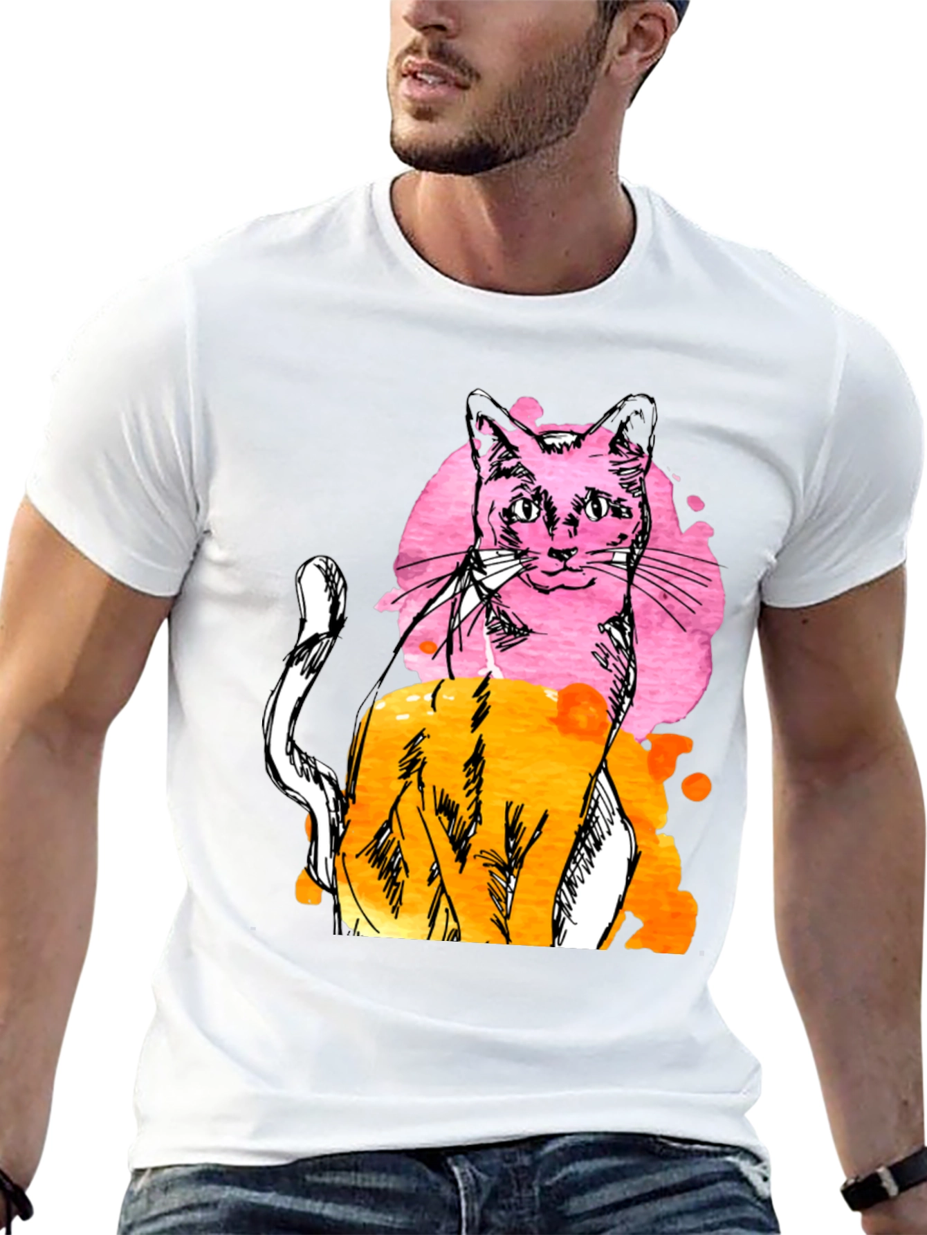 Abstract Cat Graphic Mens Black T-Shirt