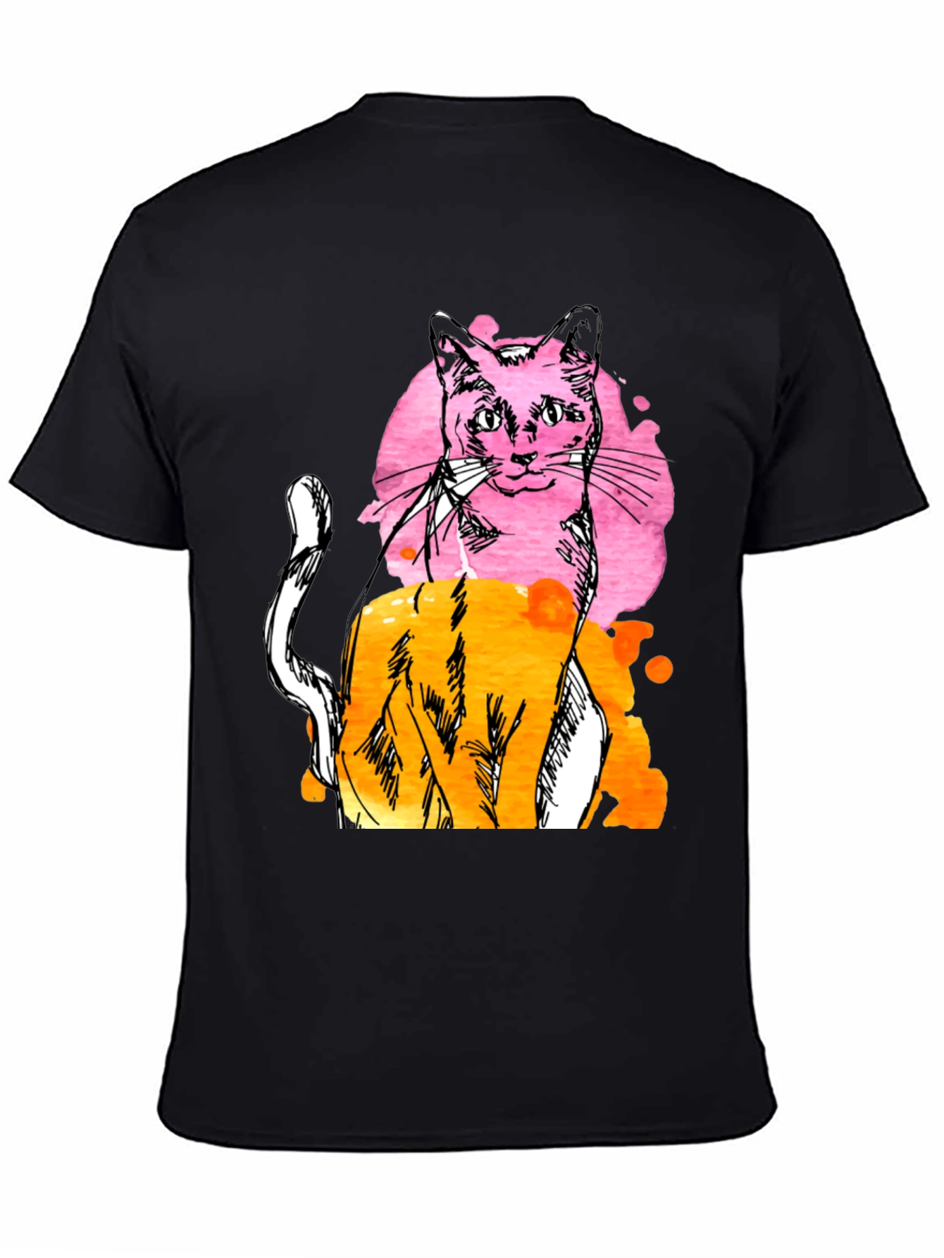 Abstract Cat Graphic Mens Black T-Shirt