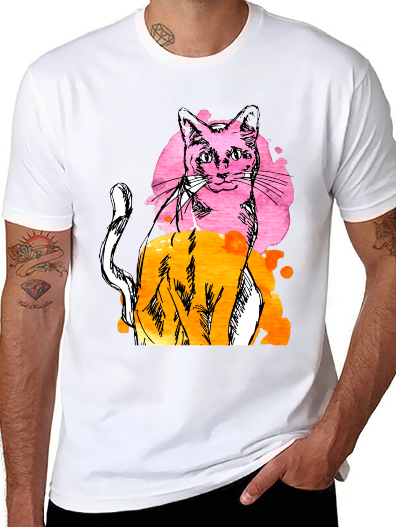 Abstract Cat Graphic Mens Black T-Shirt