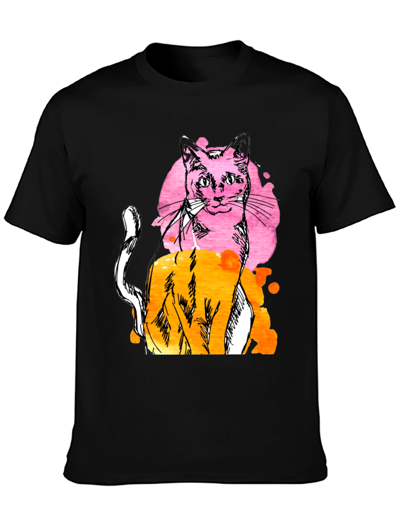 Abstract Cat Graphic Mens Black T-Shirt