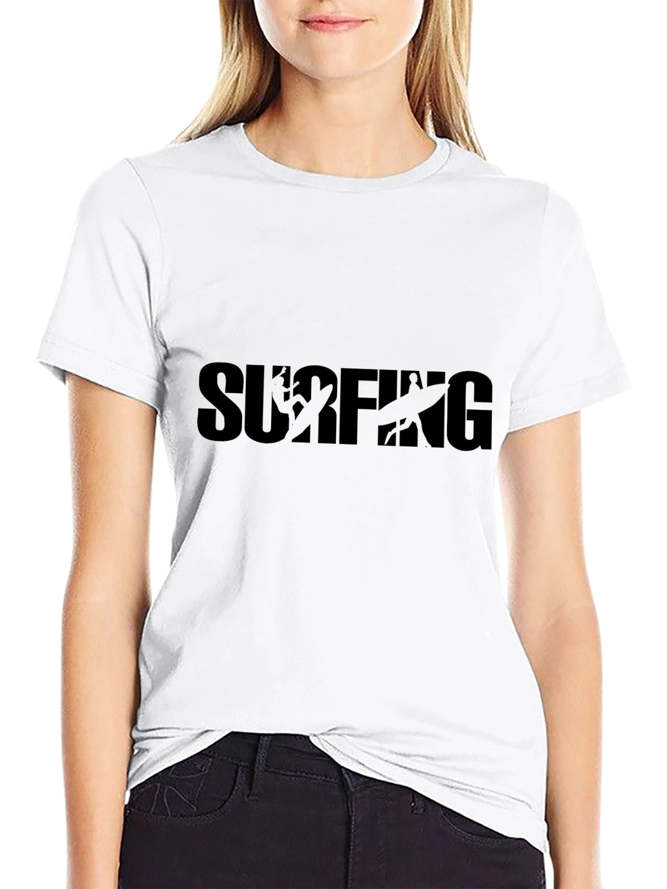 Surfing Graphic Tee - Black Cotton T-Shirt