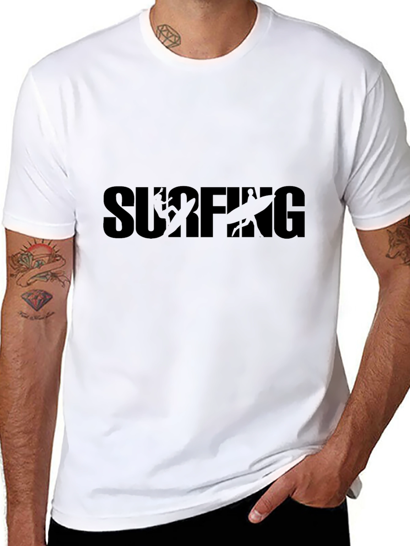 Surfing Graphic Tee - Black Cotton T-Shirt