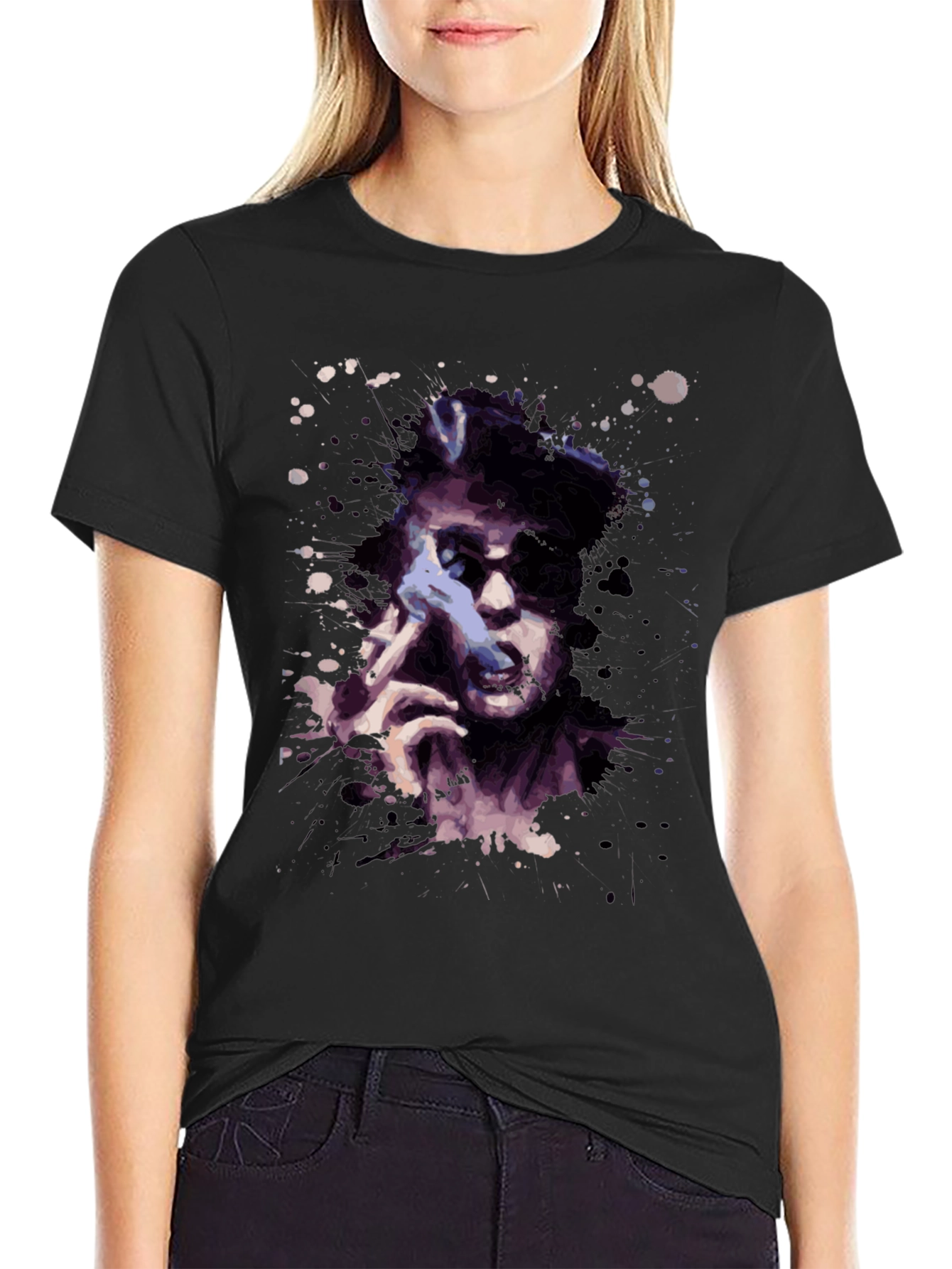 Abstract Portrait Graphic Tee - Black Casual Shirt