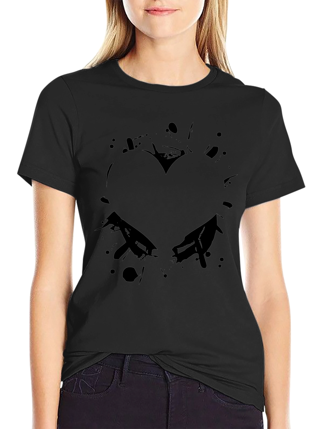 Abstract Heart Graphic Black T-Shirt