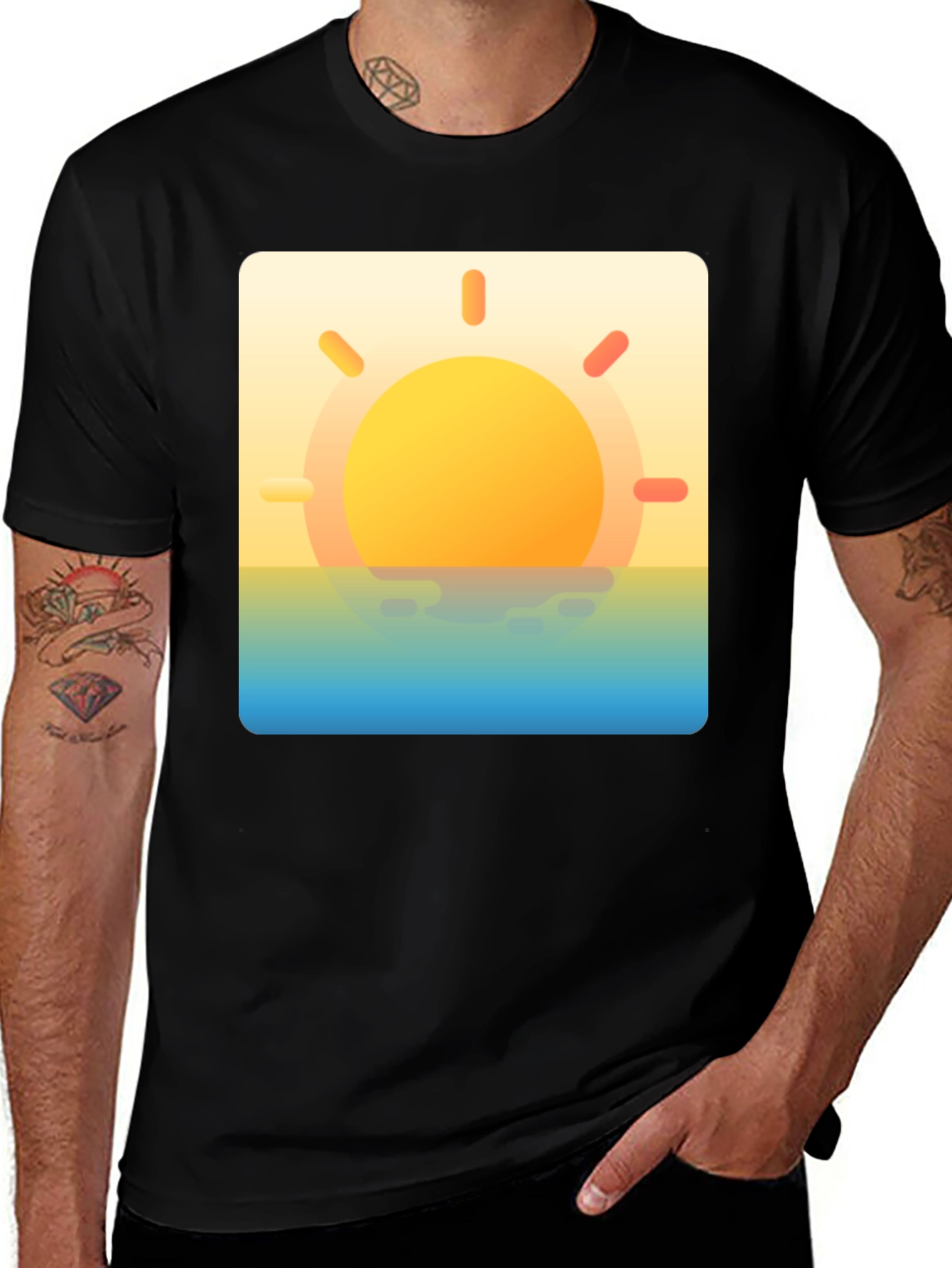 Sunset Graphic Tee - Black Casual T-Shirt