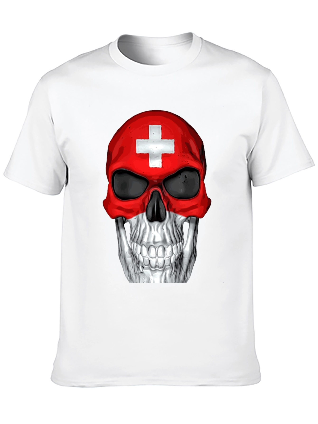 Swiss Flag Skull Graphic T-Shirt - Black