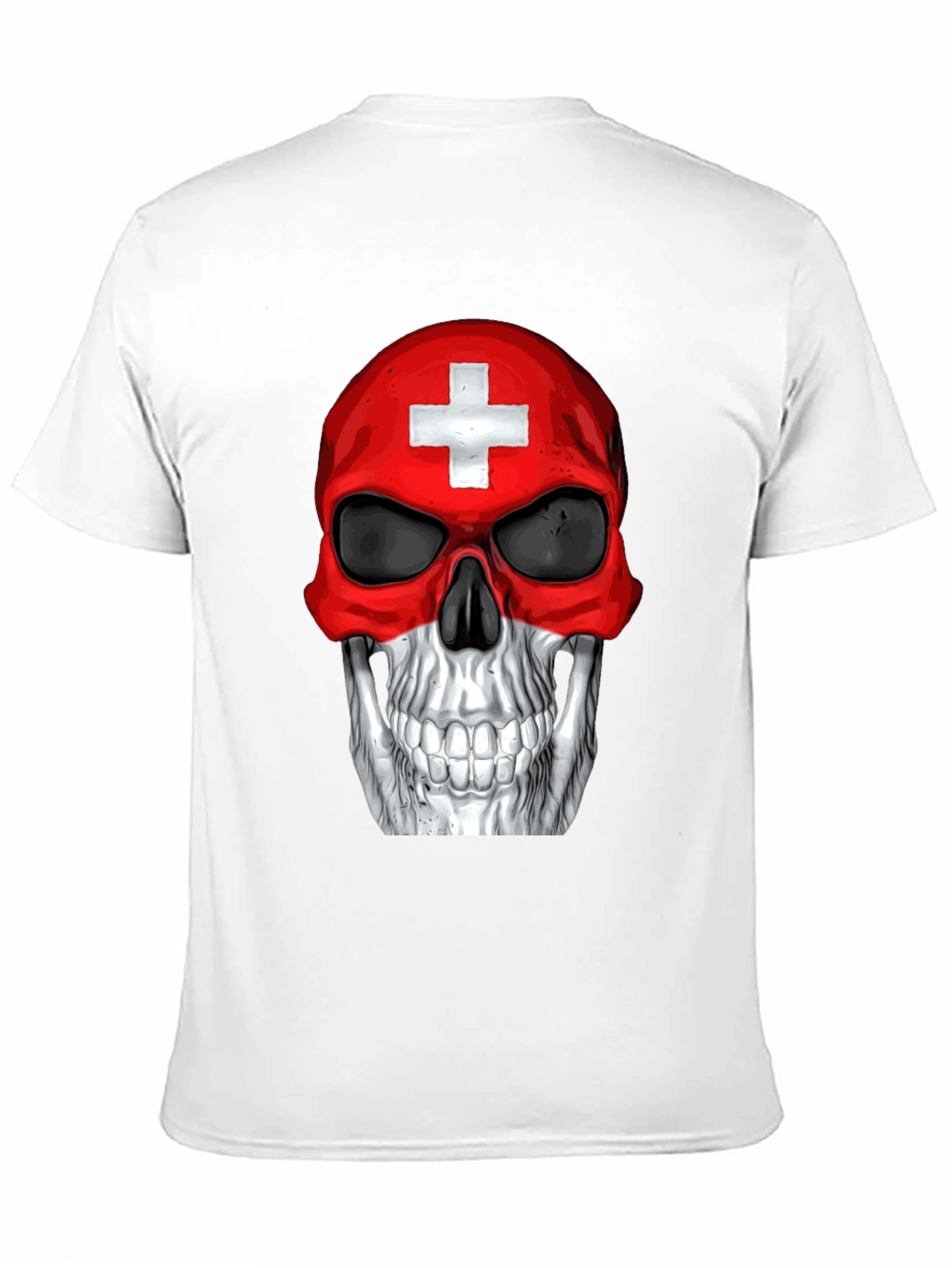 Swiss Flag Skull Graphic T-Shirt - Black
