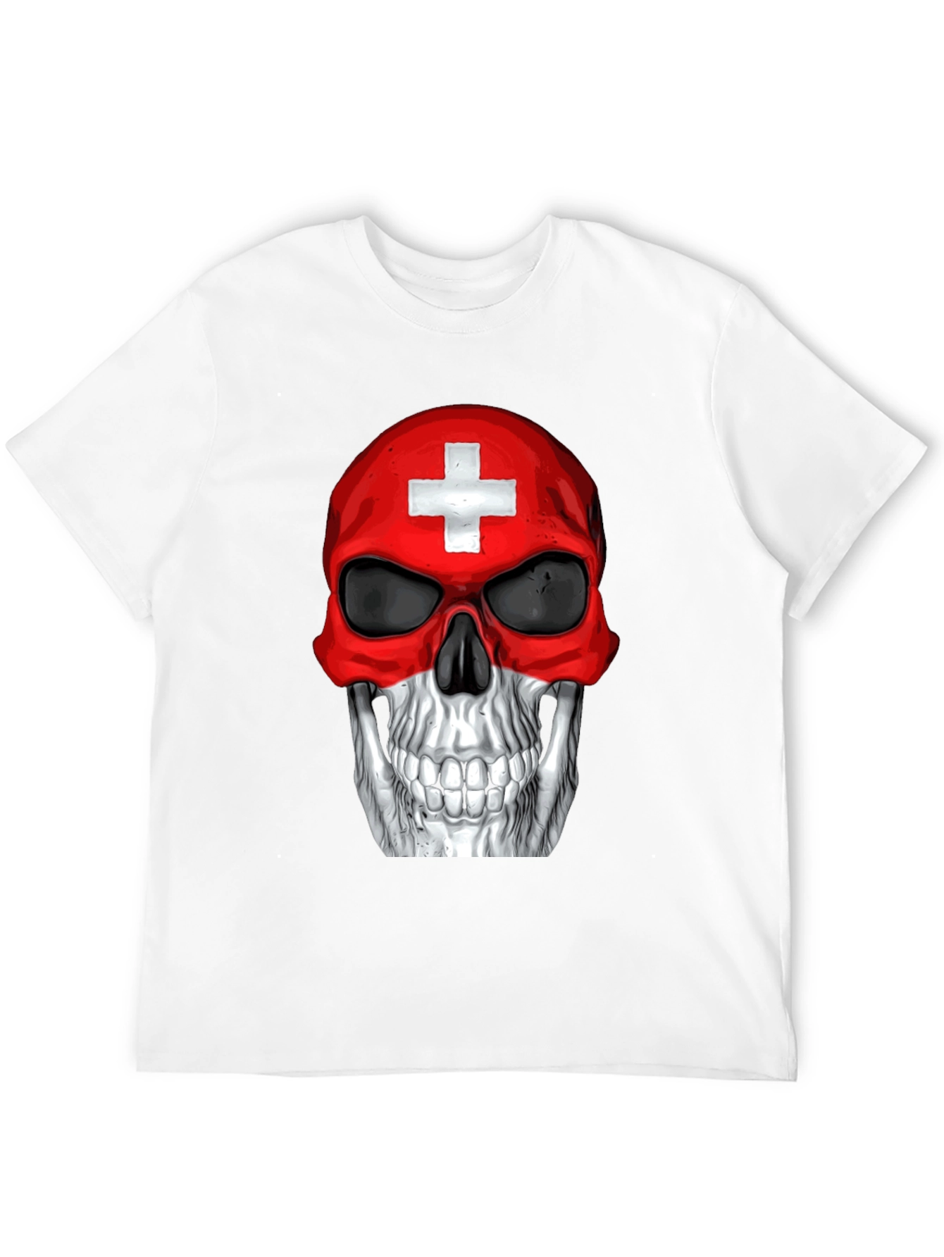 Swiss Flag Skull Graphic T-Shirt - Black