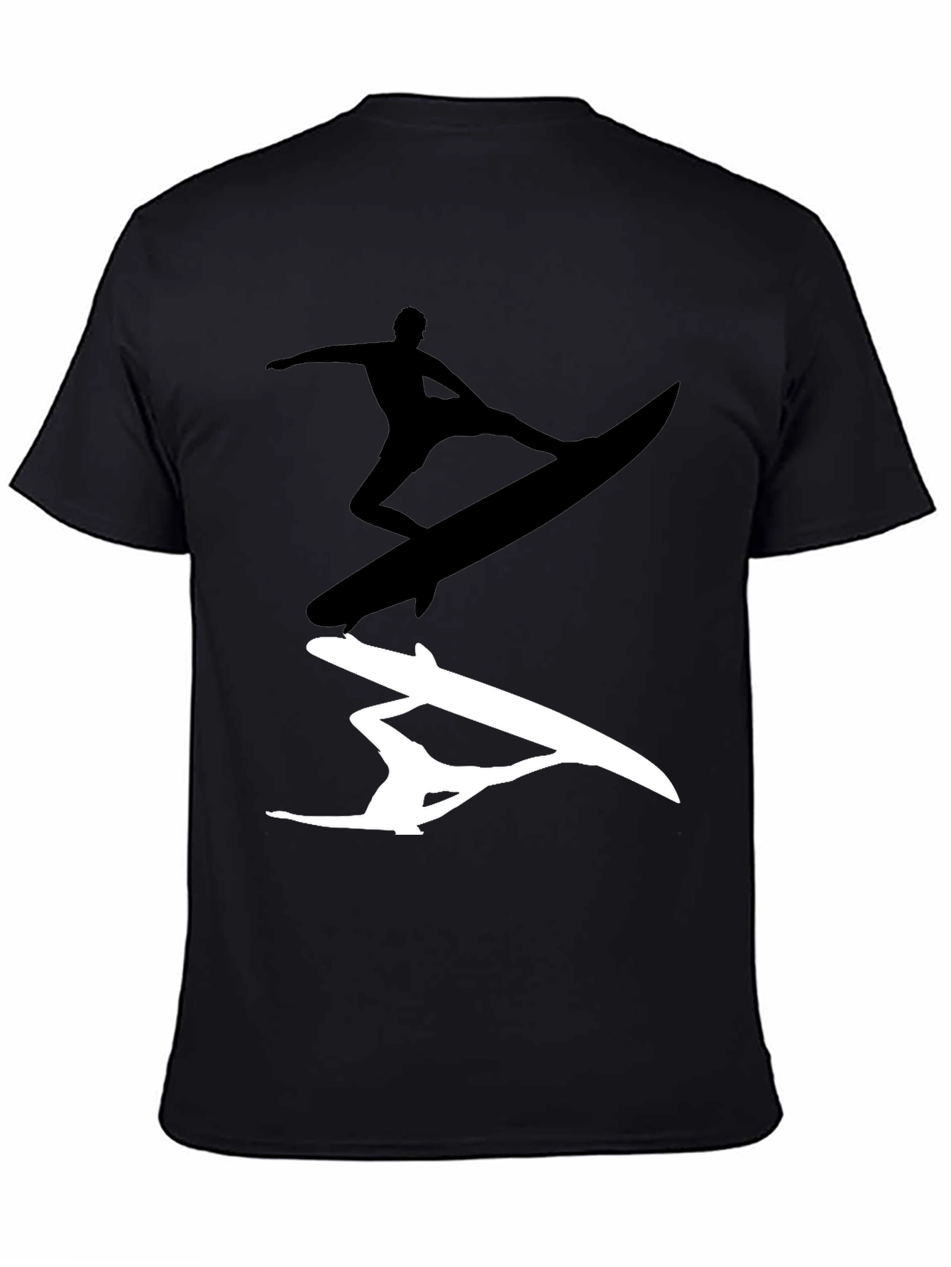 Surfer Silhouette Graphic Tee - Black Cotton Blend