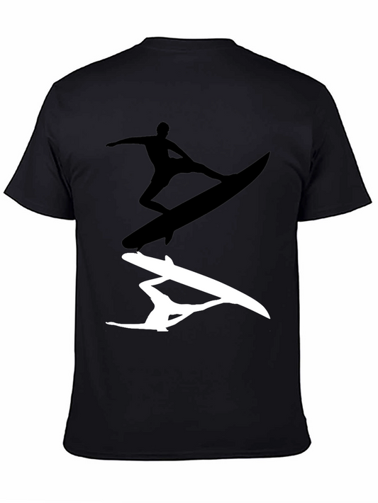 Surfer Silhouette Graphic Tee - Black Cotton Blend