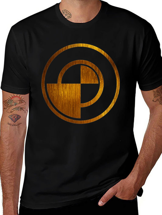 Abstract Gold Circle Design Black T-Shirt